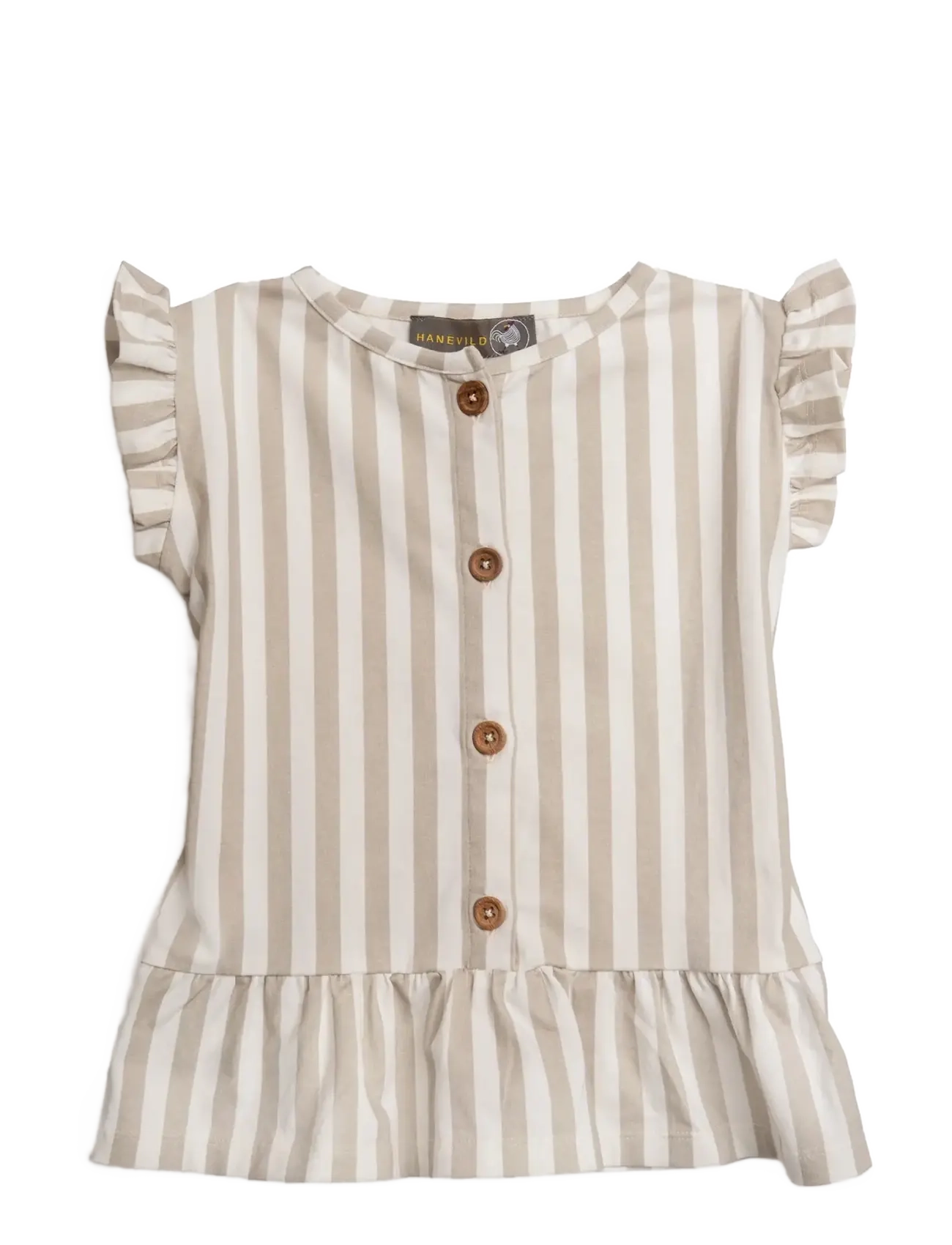 Hanevild Striped frilled top - Odzież - BEIGE / beige