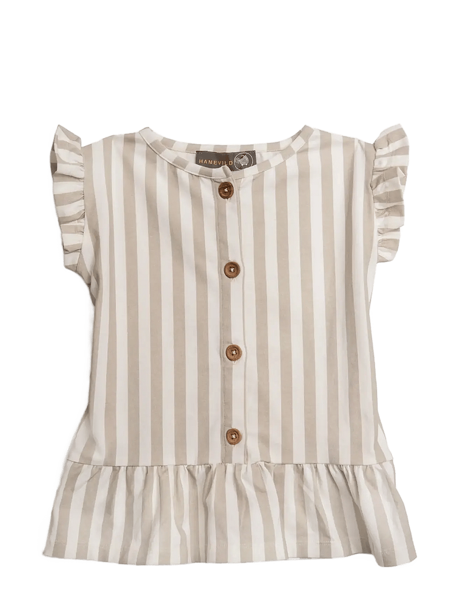 Hanevild - Striped frilled top - blusen & tuniken - beige - 1
