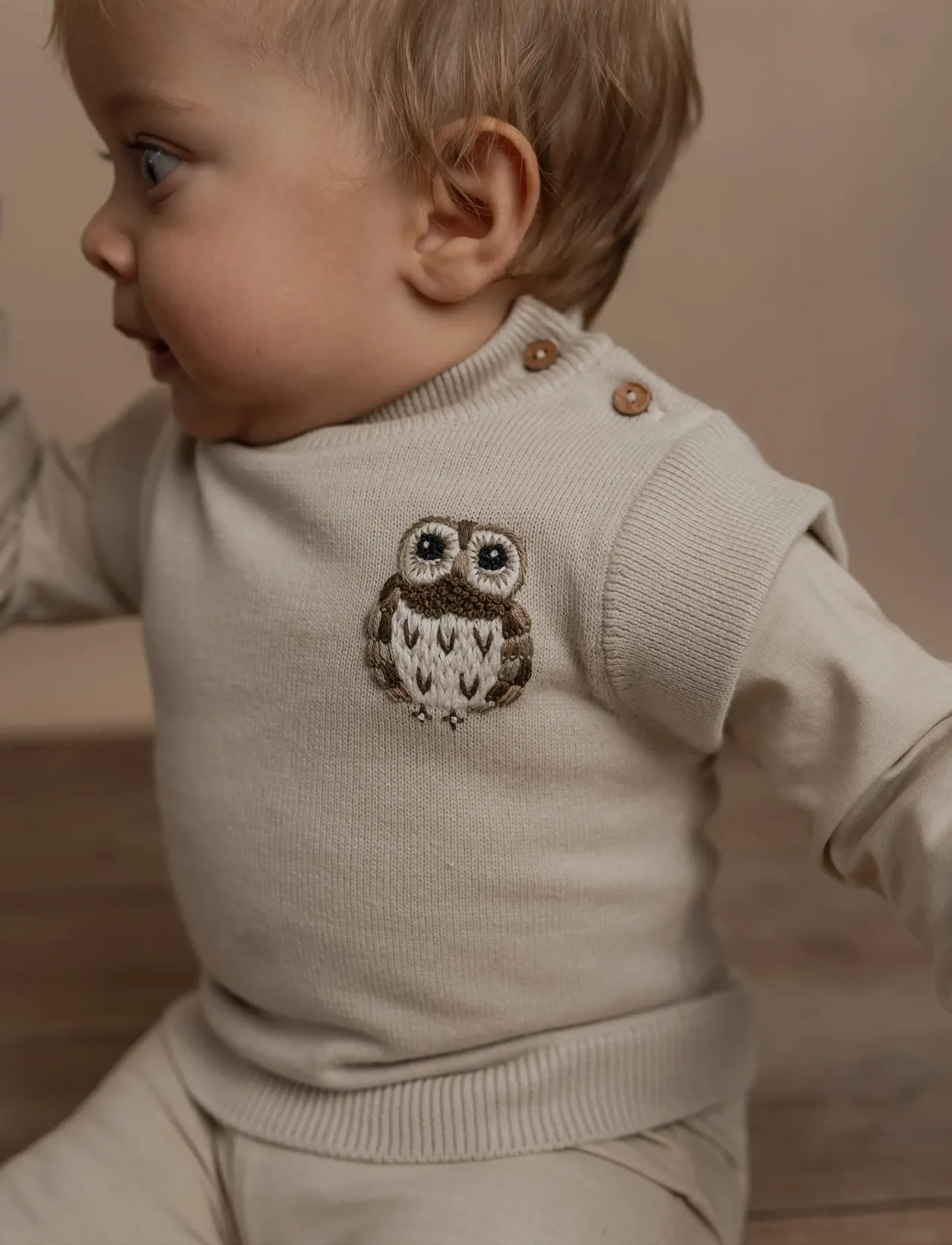 Hanevild Arthur Vest Baby, Børn, Strikket Babyvest, Beige, Str: 68