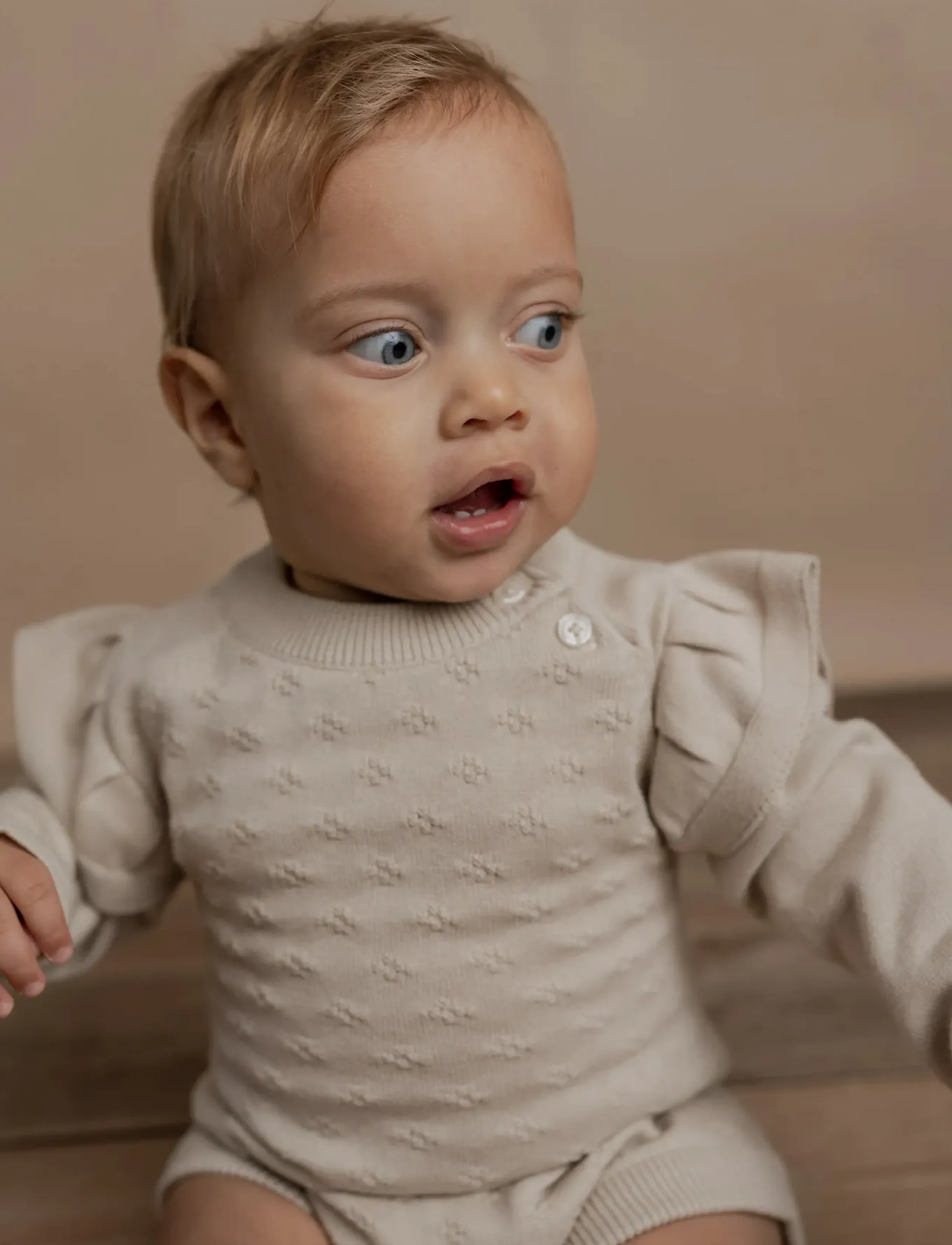 Hanevild Lucy Romper, Børn, Strikket Flæse Romper, Cream, Str: 92