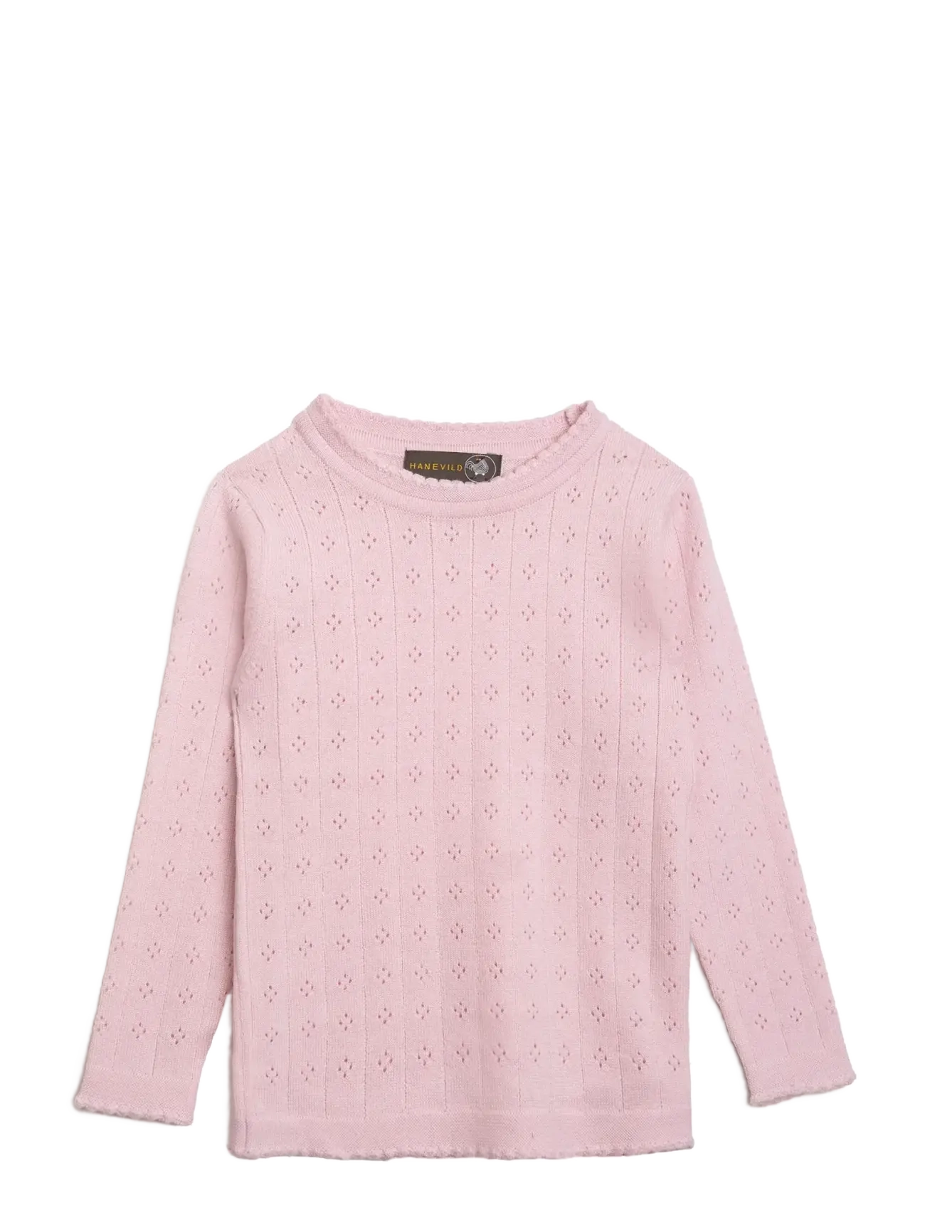 HANEVILD Thin Merino Wolle Pointelle Pullover Pink - 116 - Kinder