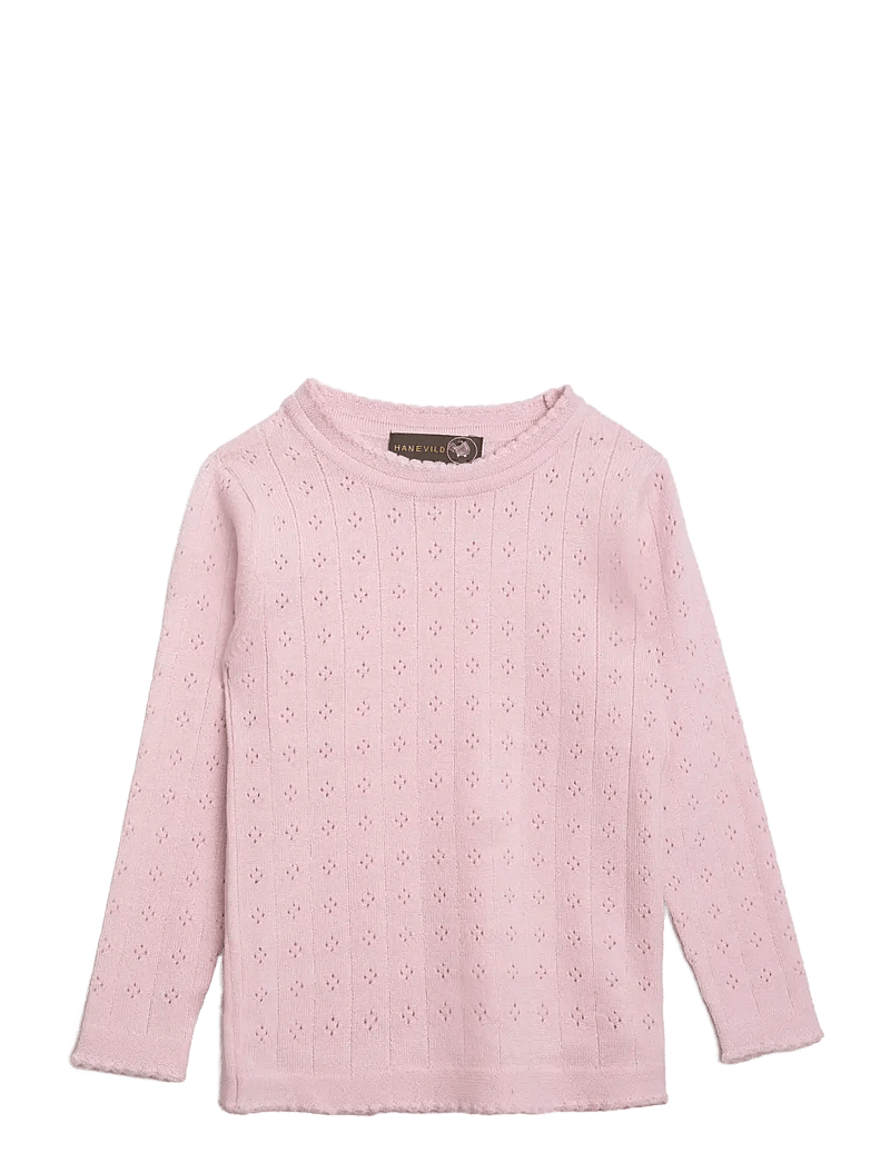 Hanevild - Thin merino wool pointelle sweater - trøjer - pink merinowool - 1