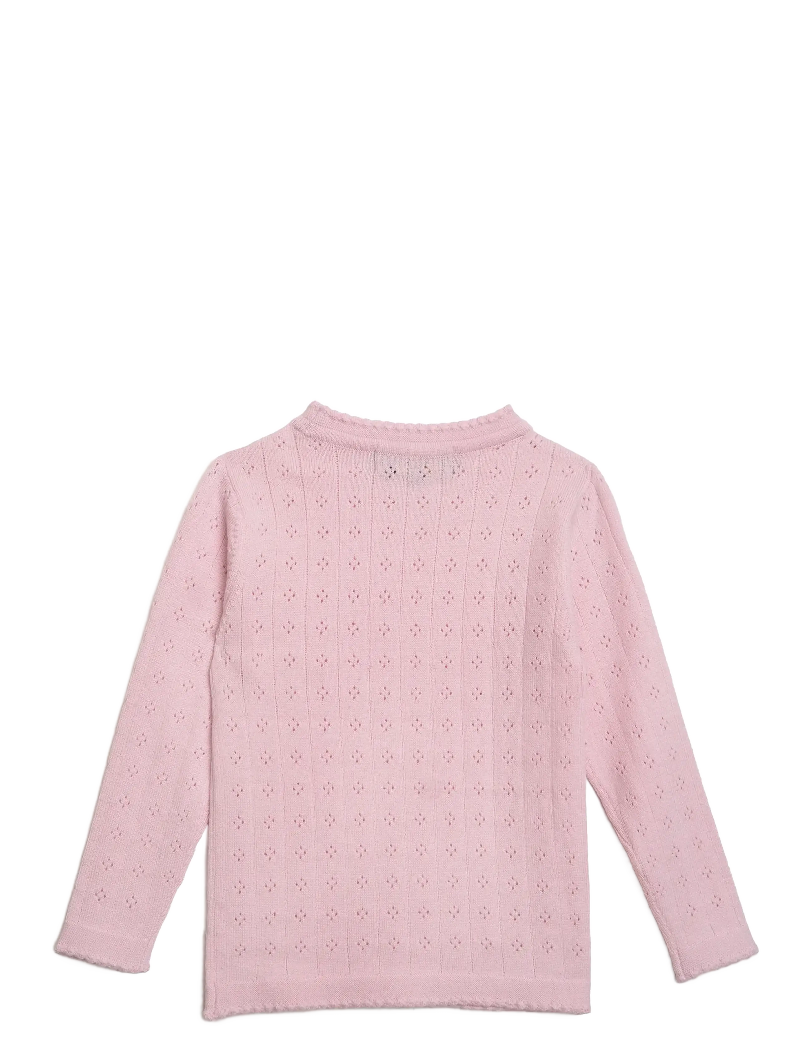 Hanevild - Thin merino wool pointelle sweater - jumpers - pink merinowool - 2