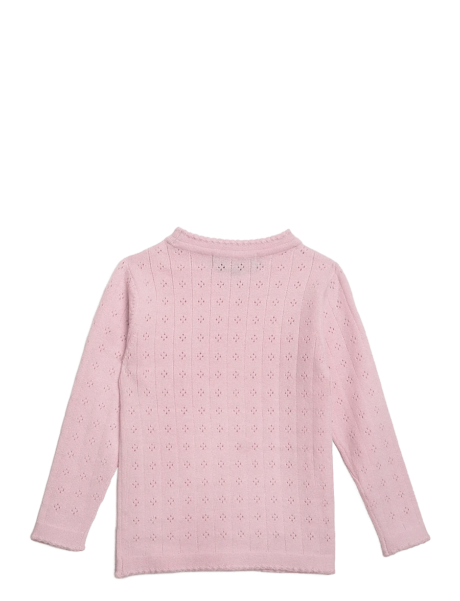 Hanevild - Thin merino wool pointelle sweater - peysur - pink merinowool - 2
