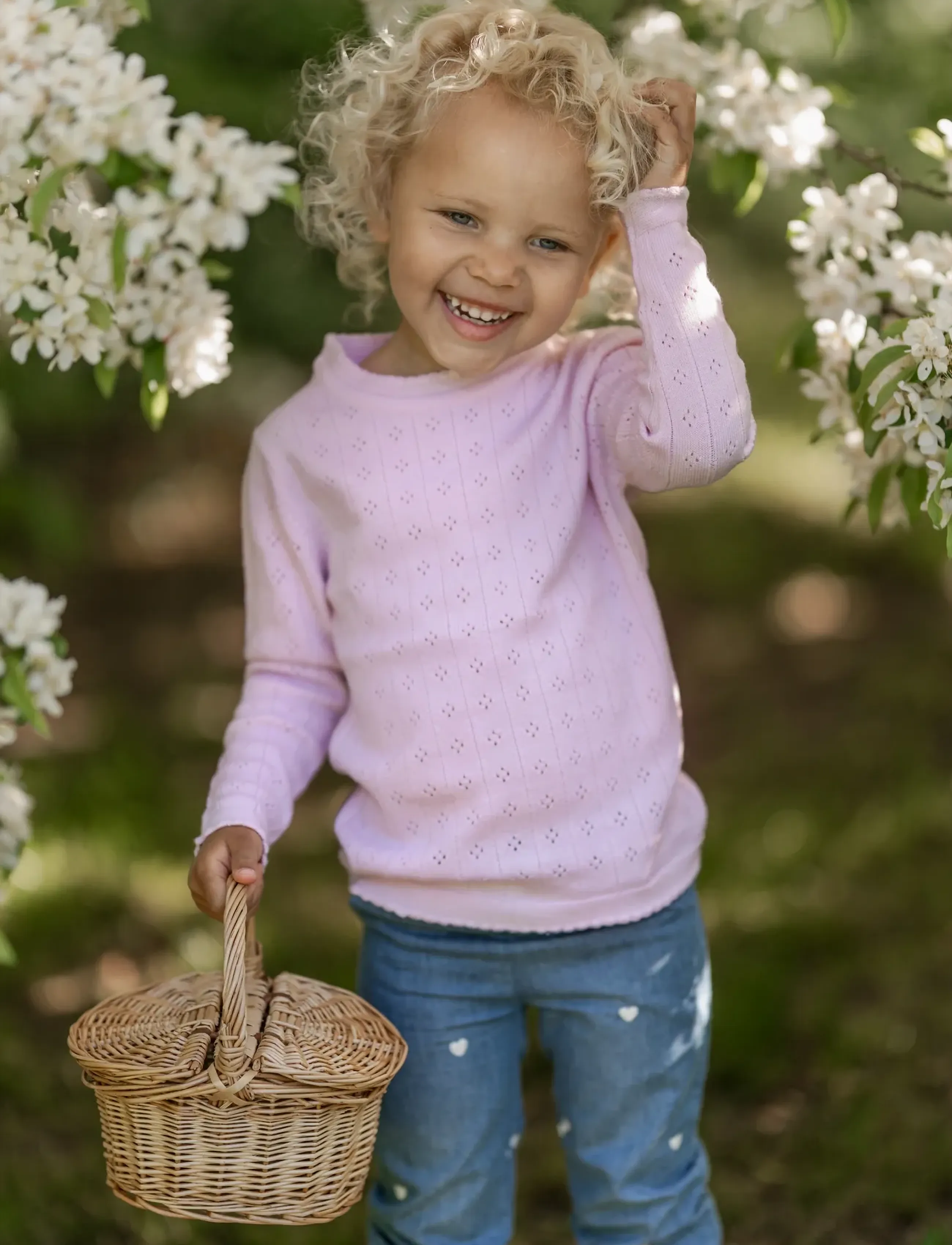 Hanevild Thin Merino Wool Pointelle Sweater, 116, Knitwear, Rosa - Pullovers, Kinder