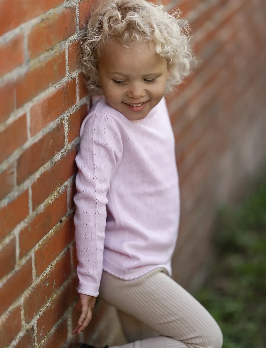 Hanevild - Thin merino wool pointelle sweater - peysur - pink merinowool - 3