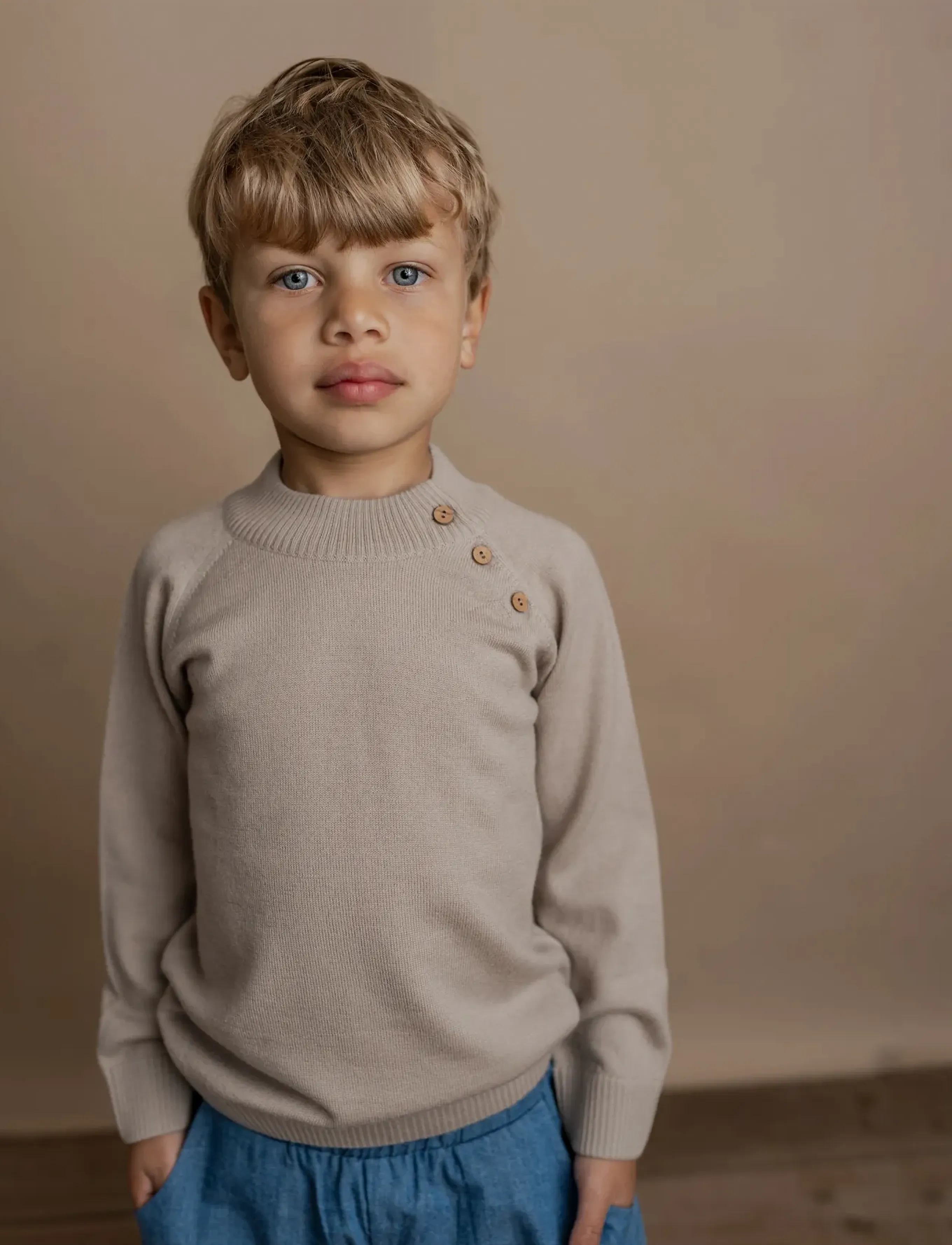 Hanevild Thin Merino Wool Sweater, 110, Knitwear, Beige - Pullovers, Kinder