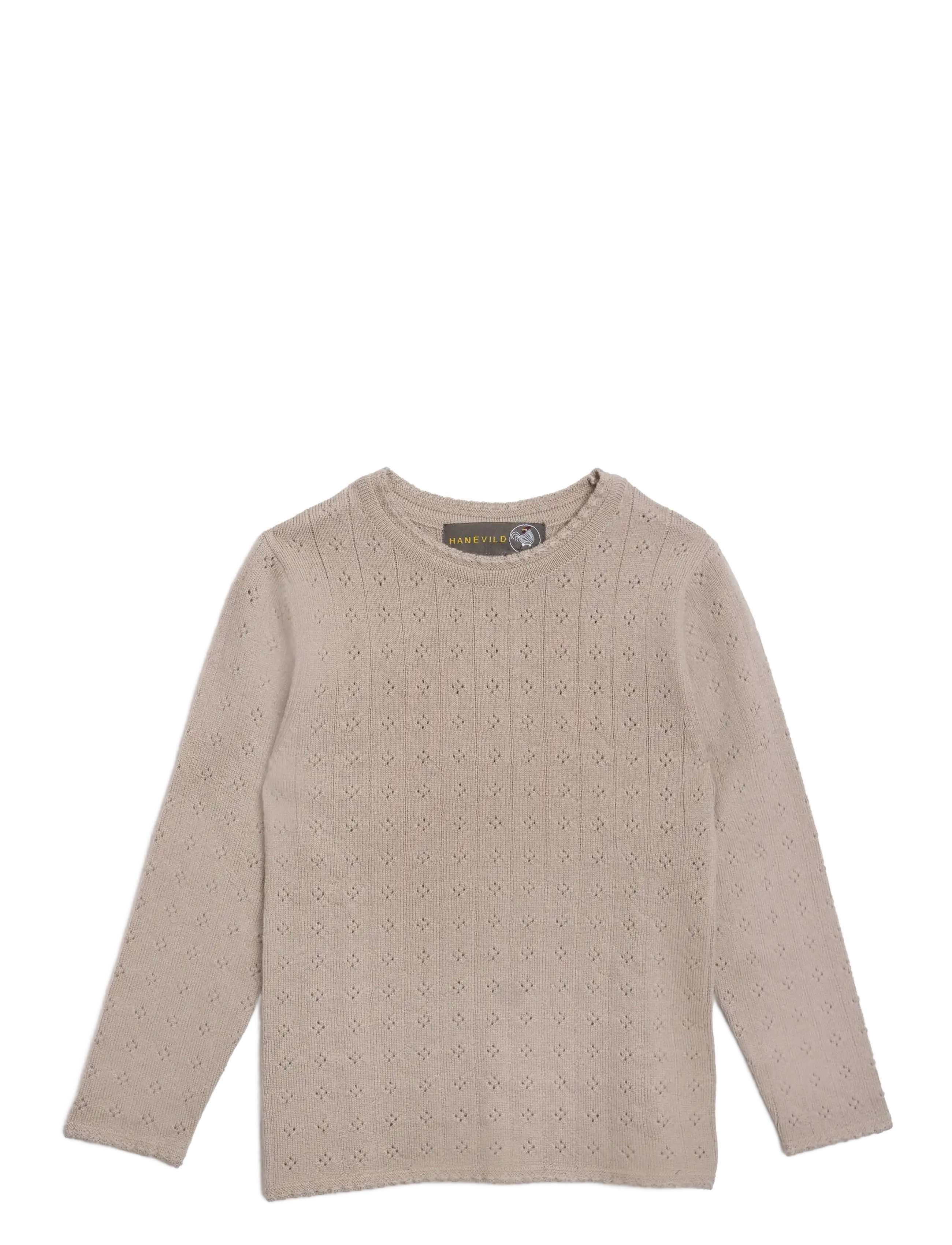 HANEVILD Thin Merino Wolle Pointelle Pullover Beige - 116 - Kinder