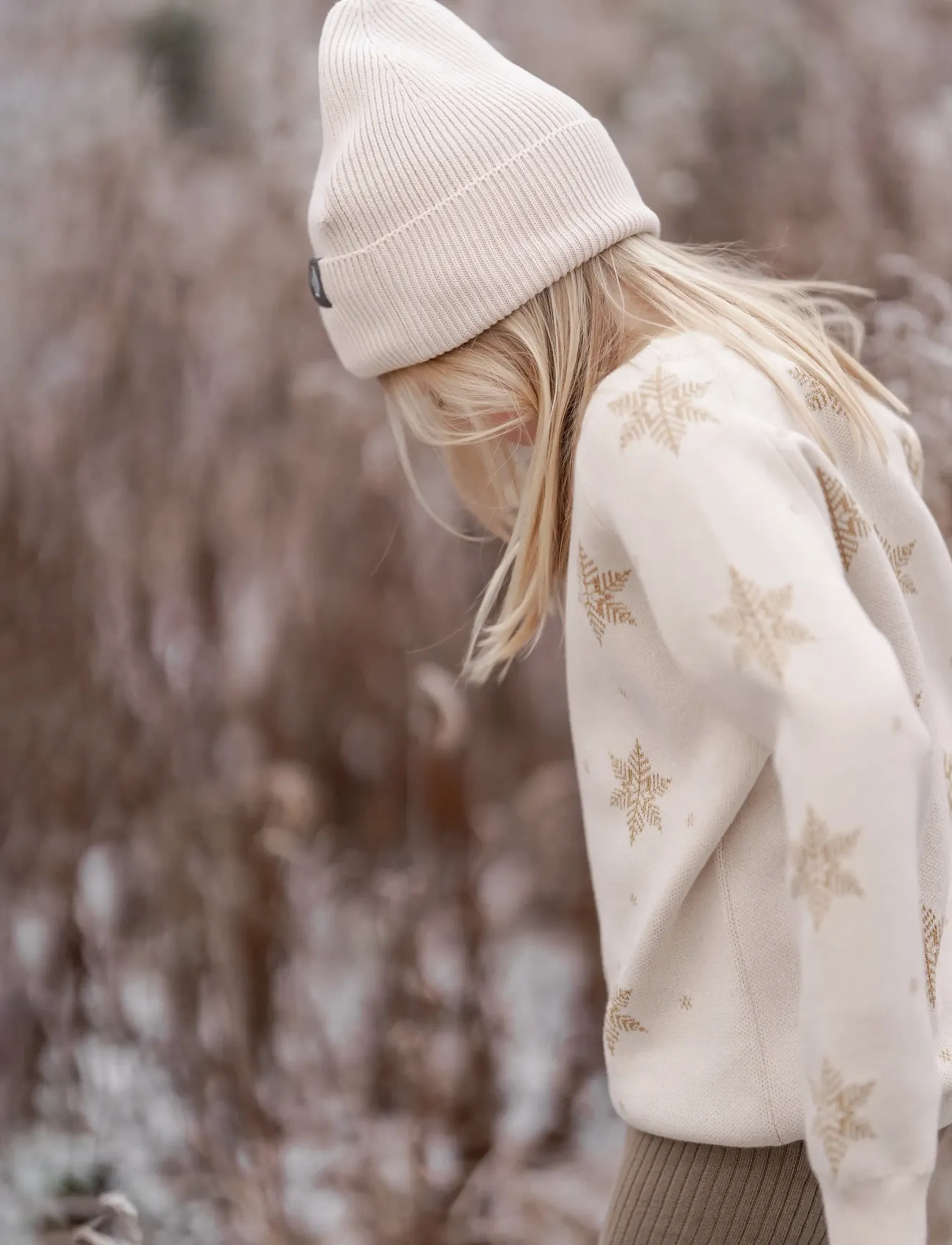 Hanevild Snowflake Blouse, Gold, 98, Cream, Strik > Pullovere, Børn