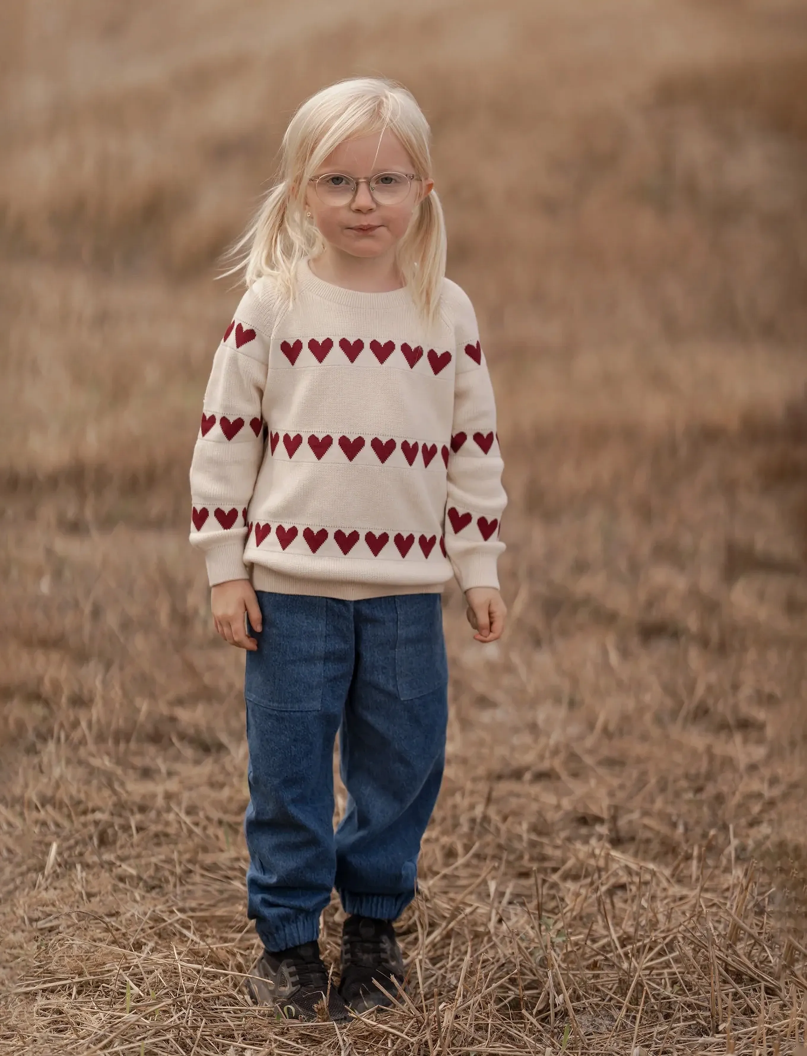 Hanevild Red Heart Blouse, 86, Cream, Strik > Pullovere, Børn