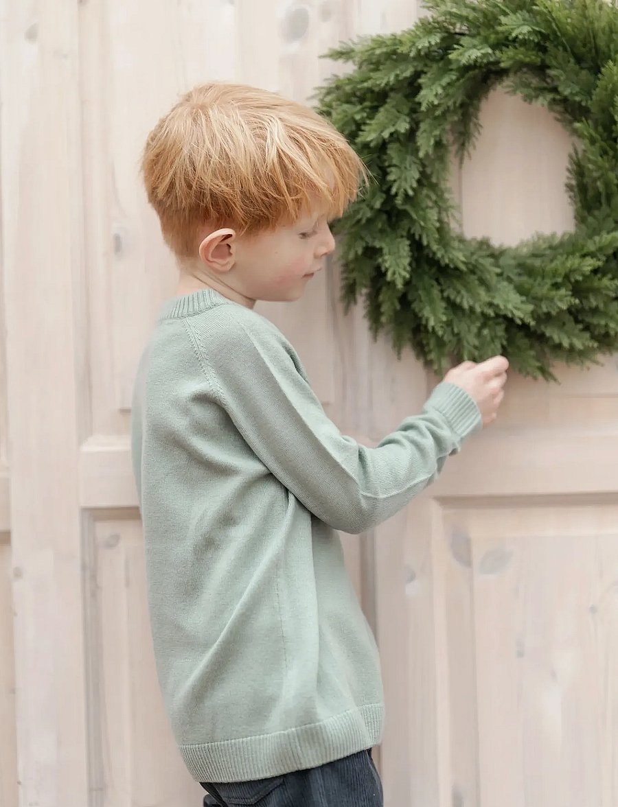 Hanevild - Bertil blouse, merino wool - stickade tröjor - sage - 0