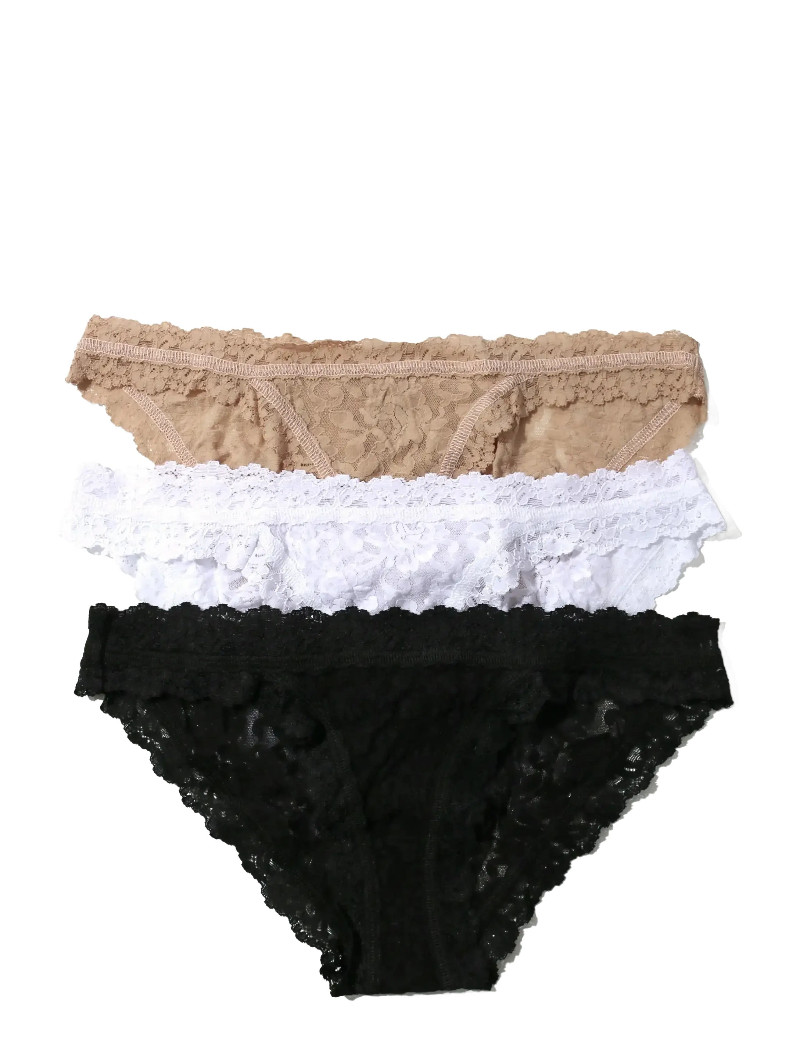 Hanky Panky Hanky Panky Signature Lace, Original Rise Thong, 3 Pack - Stringtrusser - BLACK, WHITE, CHAI / black