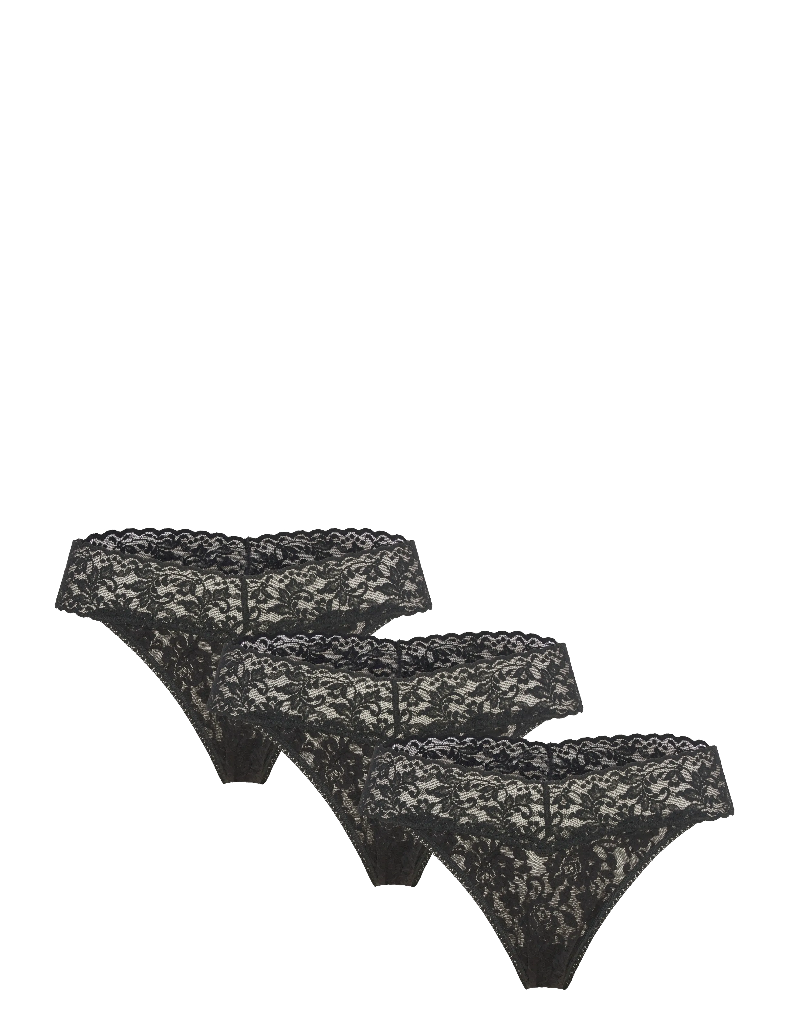 Hanky Panky Signature Lace, Original Rise Thong, 3 Pack Polybag - BLACK