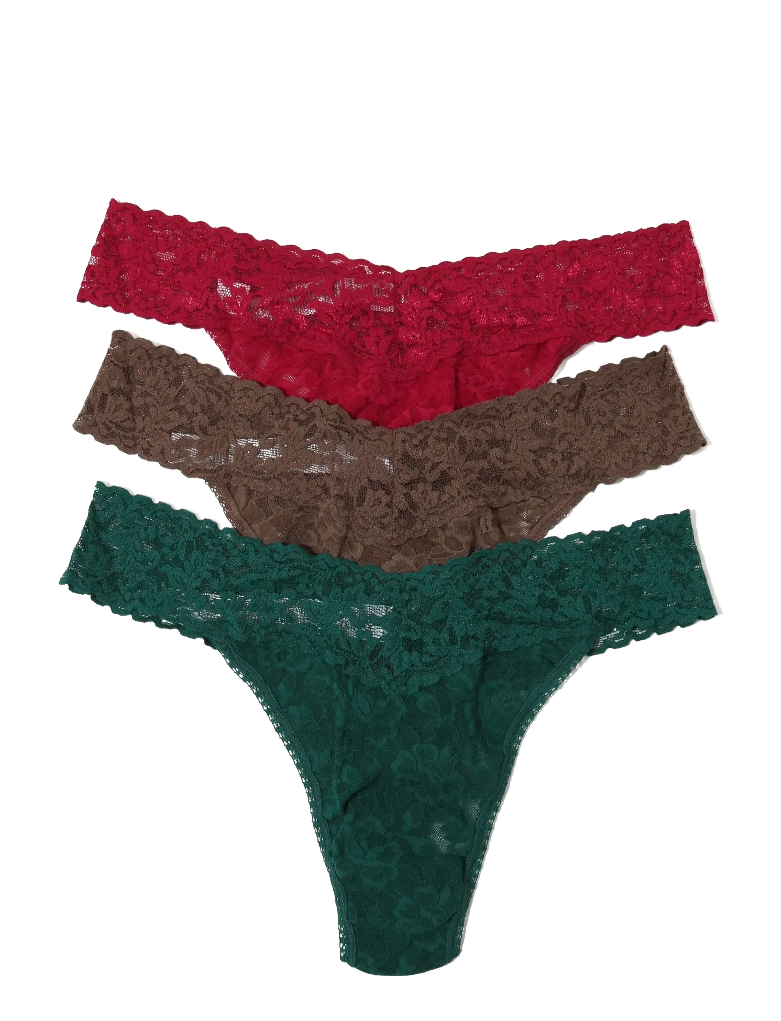 Hanky Panky Hanky Panky Signature Lace, Low Rise Thong, 3 Pack Boxed - Hanky Panky - CAMO GARDEN- CRANBERRY,CAPPUCCINO,IVY / red