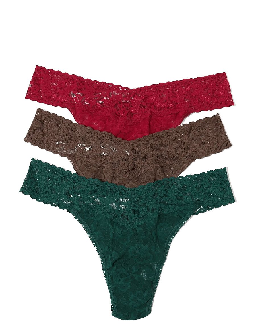 Hanky Panky - Hanky Panky Signature Lace, Low Rise Thong, 3 Pack Boxed - stringtrusser - camo garden- cranberry,cappuccino,ivy - 0