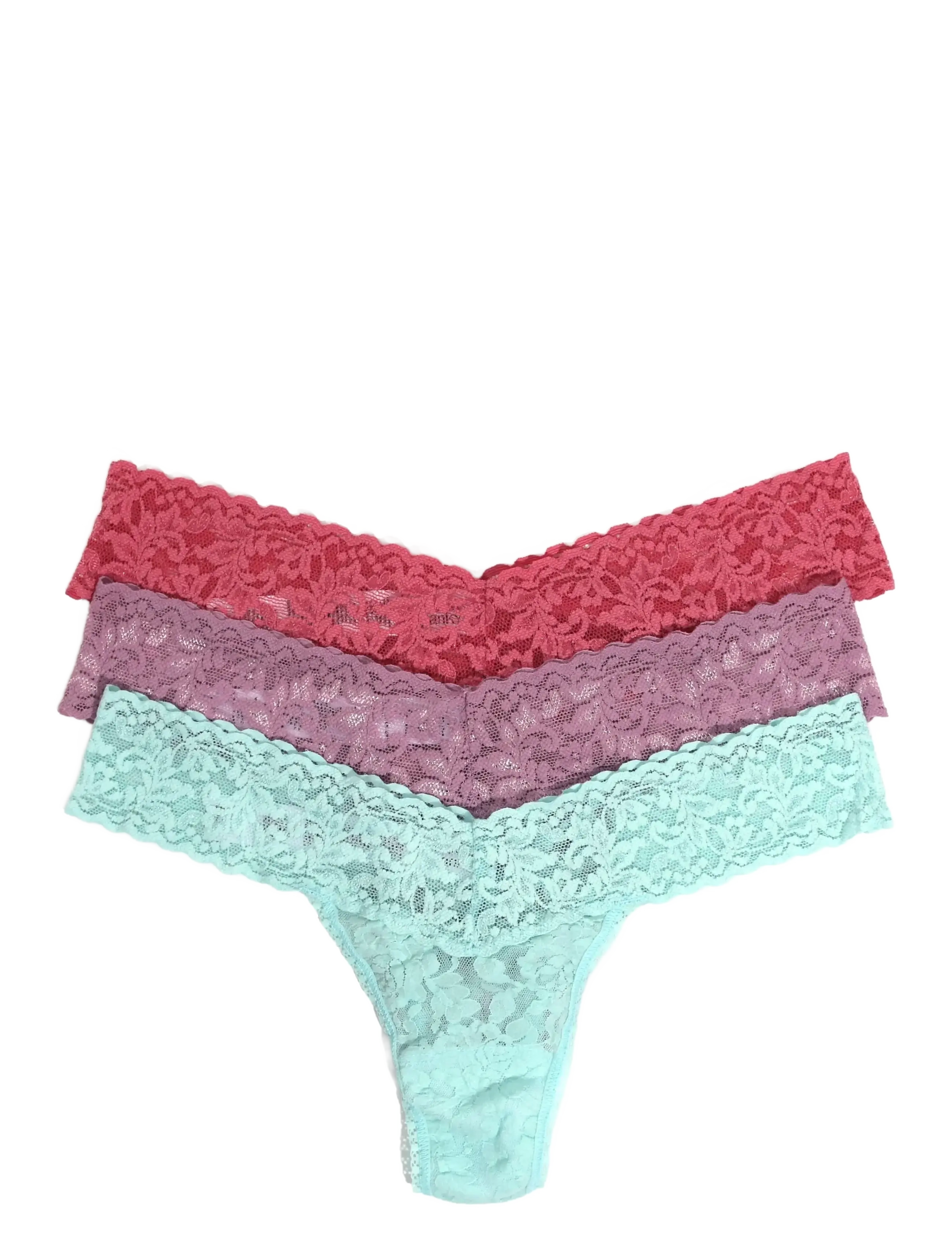 Hanky Panky Hanky Panky Signature Lace, Low Rise Thong, 3 Pack Boxed - Stringtrusser - DOUBLE LIFE / pink/rose