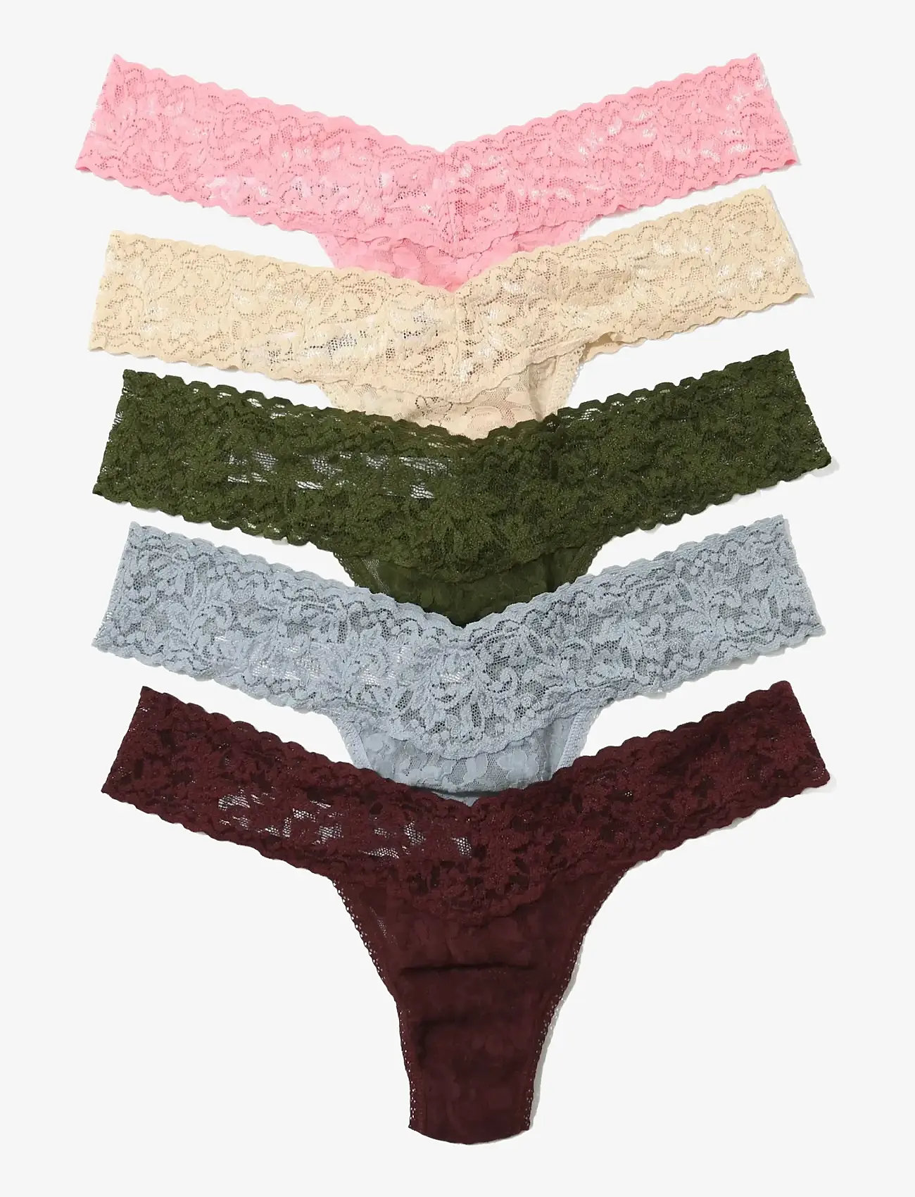 Hanky Panky - Hanky Panky Signature Lace, Low Rise Thong, 5 Pack Boxed - stringtrosor - camo garden -pink lady,sand,woodland green,grey mist,hickory - 0