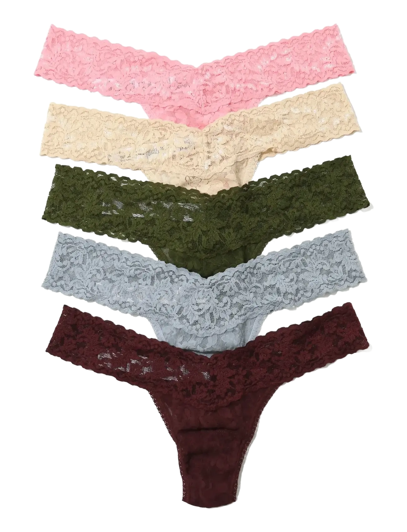 Hanky Panky Signature Lace, Low Rise Thong, 5 Pack Boxed - CAMO GARDEN -PINK LADY,SAND,WOODLAND GREEN,GREY MIST,HICKORY