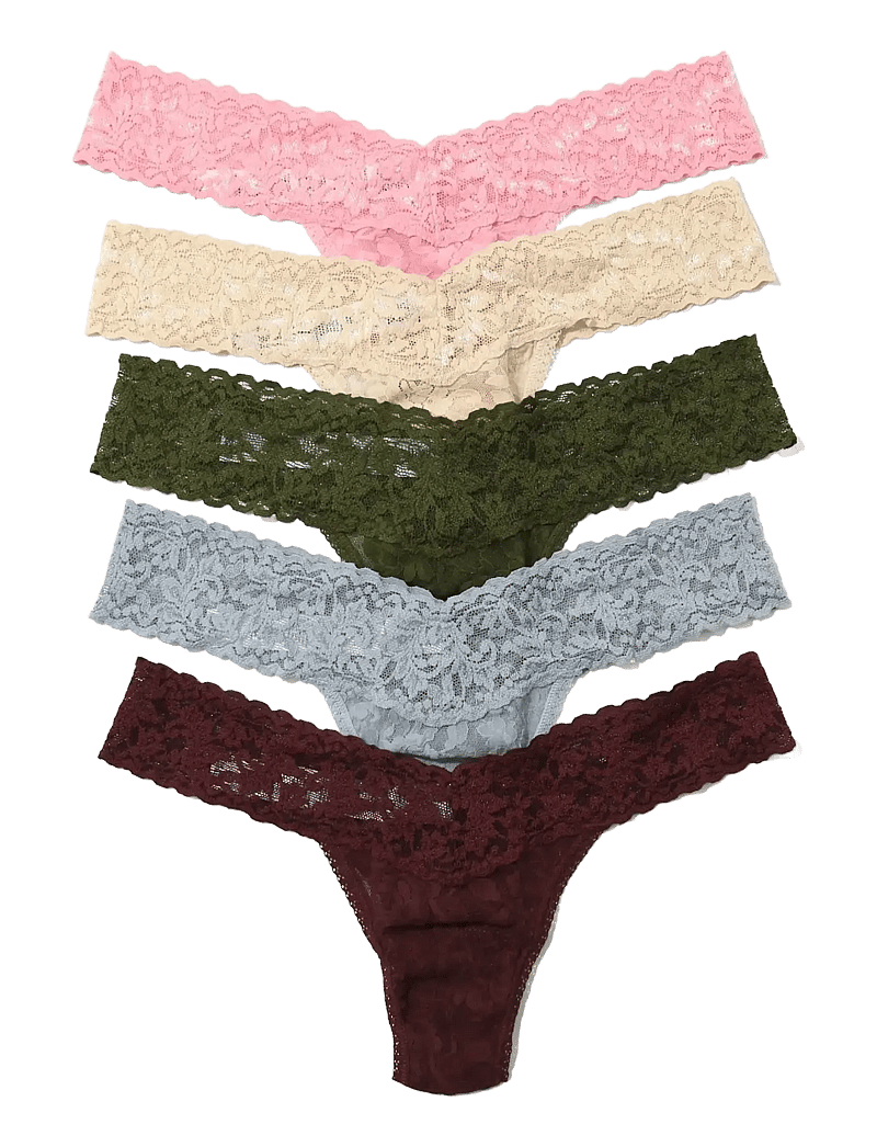 Hanky Panky - Hanky Panky Signature Lace, Low Rise Thong, 5 Pack Boxed - stringtrosor - camo garden -pink lady,sand,woodland green,grey mist,hickory - 0