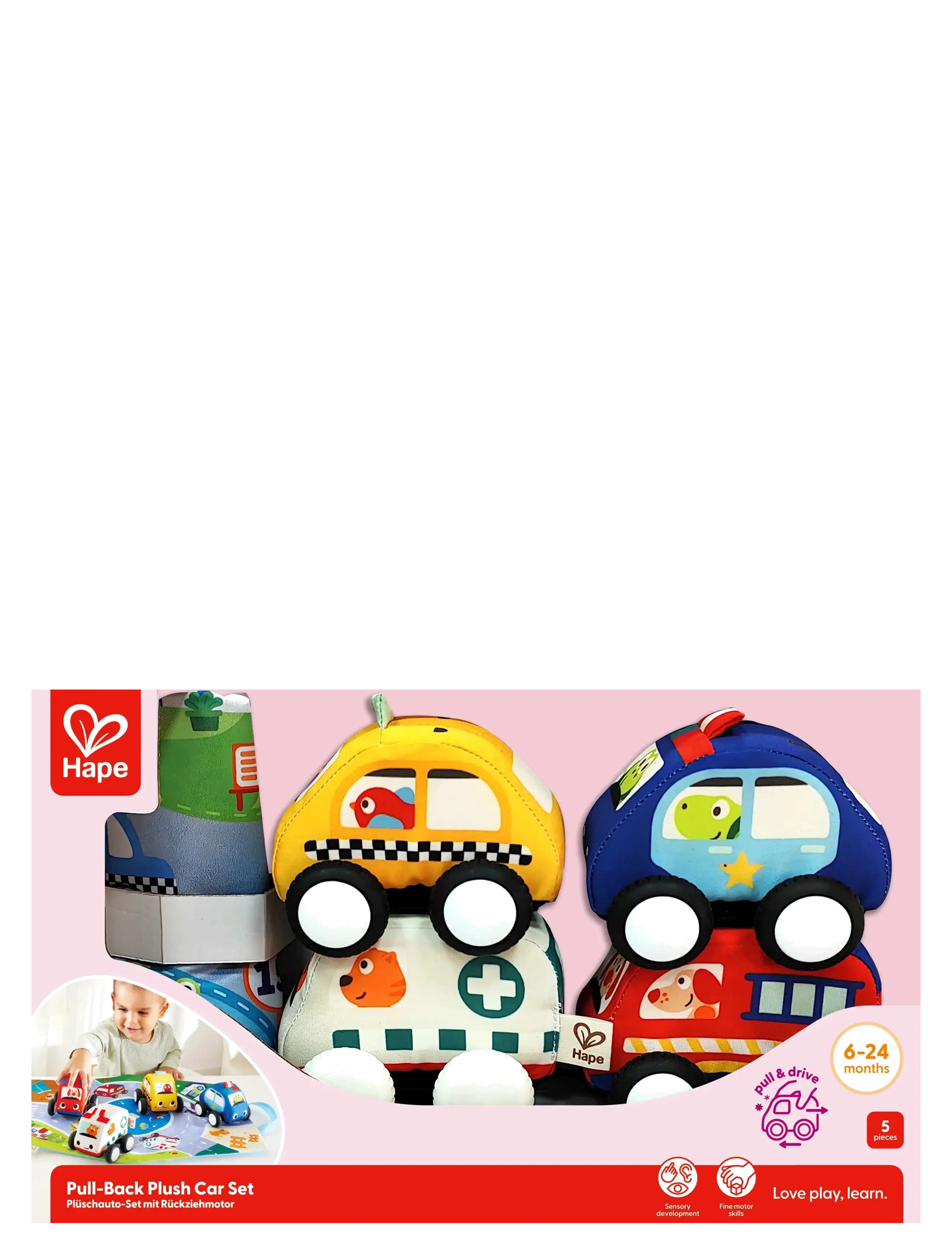 Hape Hape Pull-Back Plush Car Set - Mjúk leikföng - MUTI / yellow