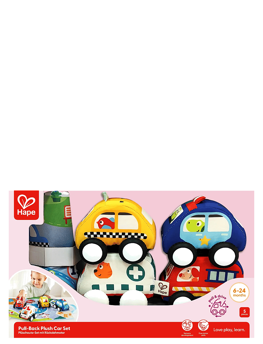 Hape - Hape Pull-Back Plush Car Set - mjúk leikföng & fígúrur - muti - 0