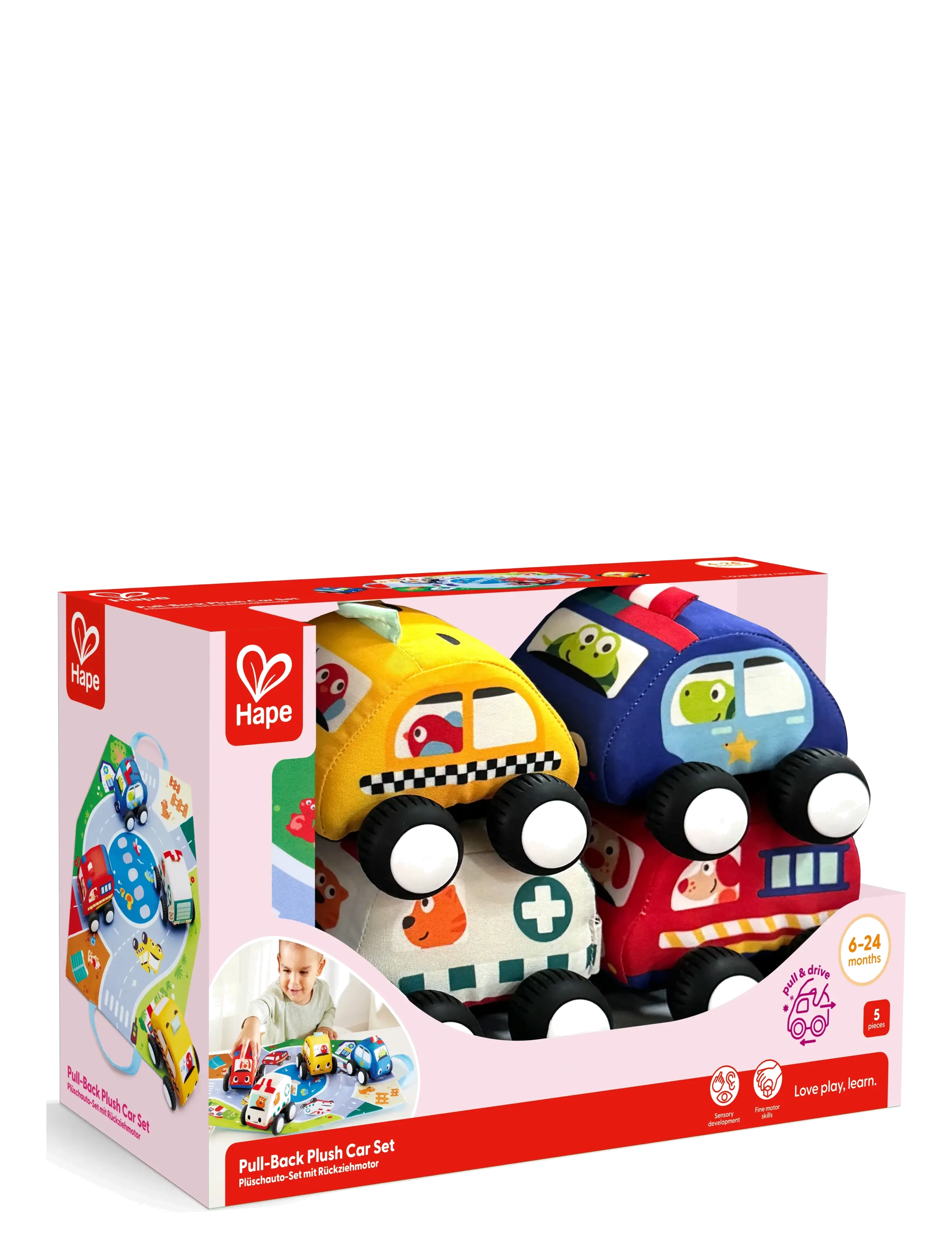 Hape - Hape Pull-Back Plush Car Set - mjuka leksaker - muti - 1