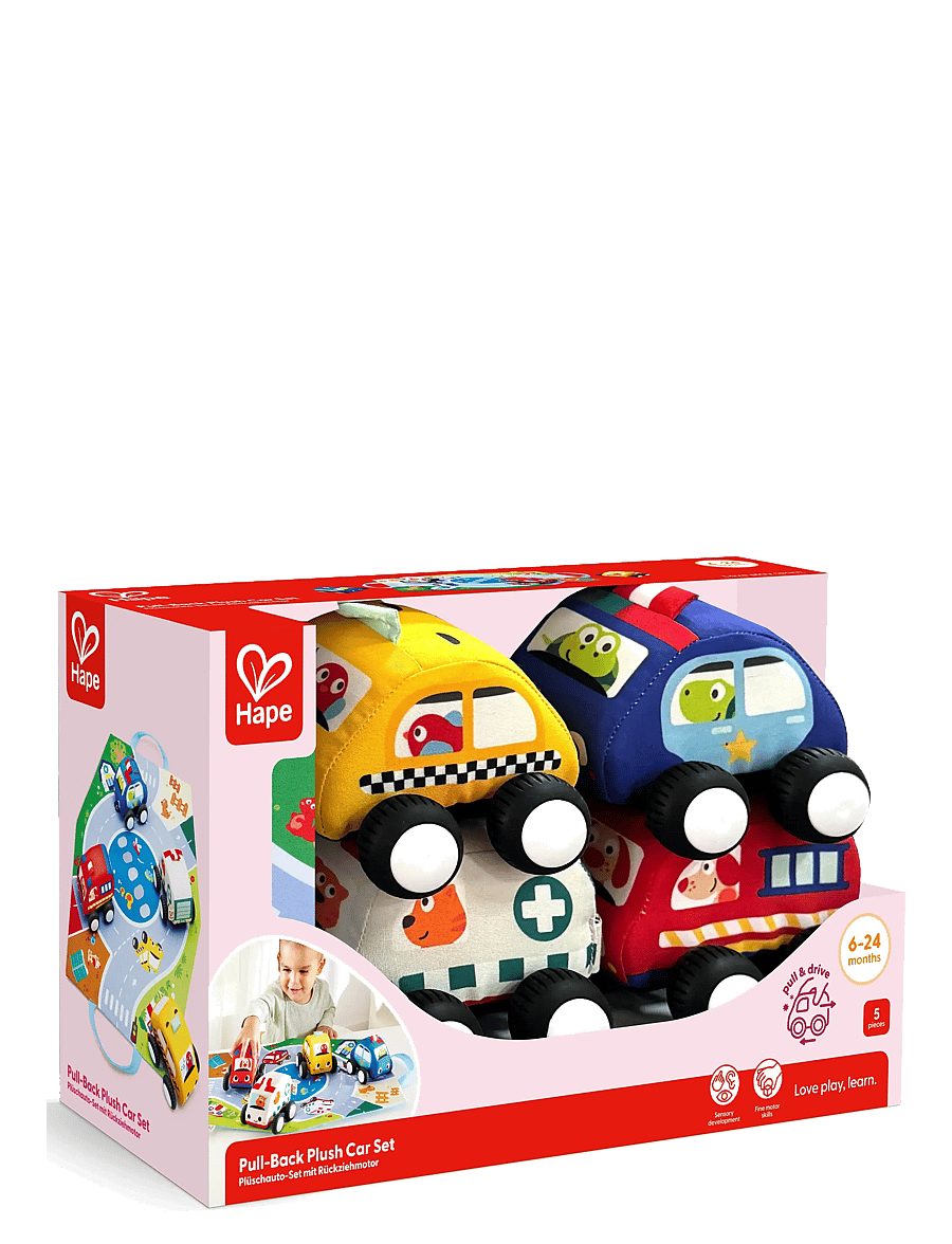 Hape - Hape Pull-Back Plush Car Set - mjúk leikföng & fígúrur - muti - 1