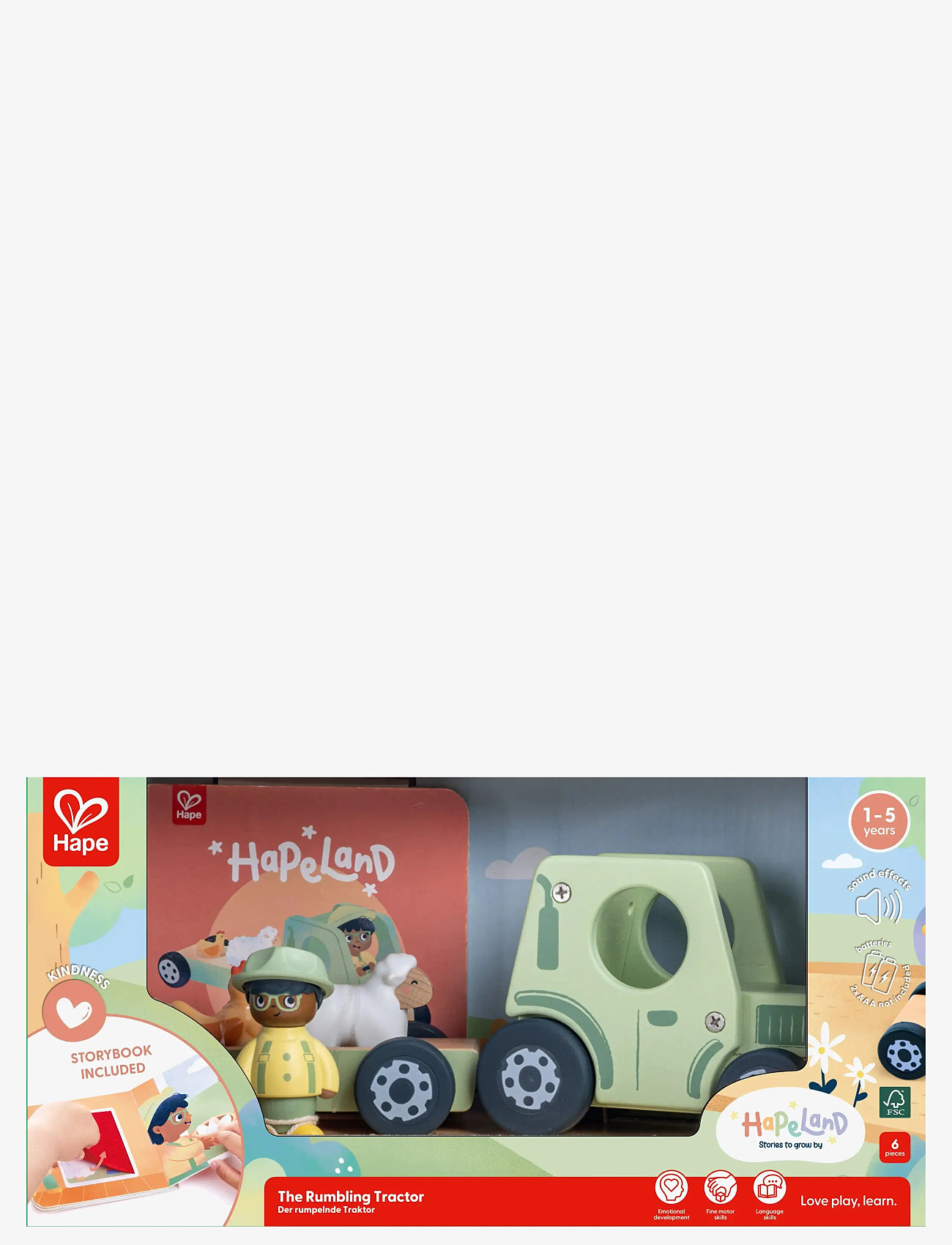 Hape - Hape The Rumbling Tractor With Sound - legetøjsbiler - multi - 4