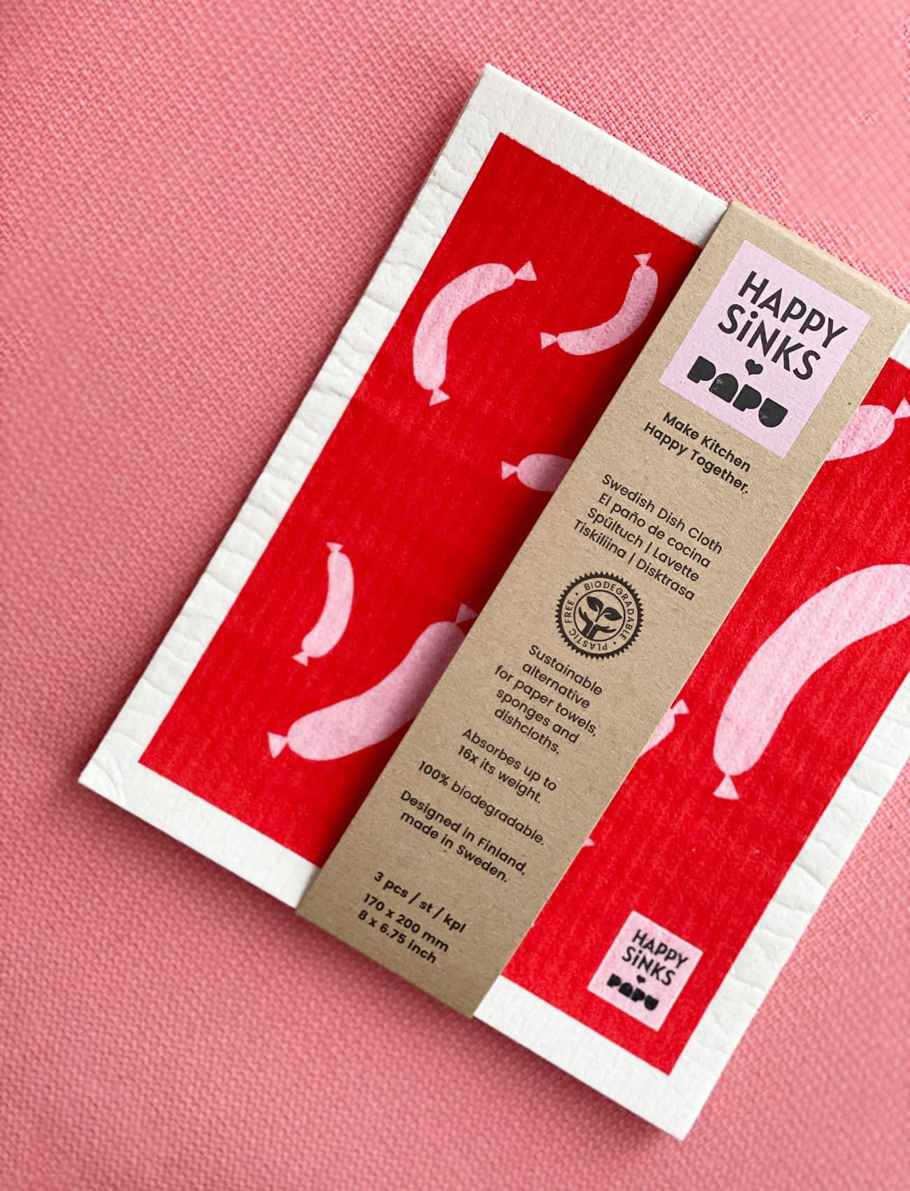 Happy Sinks - HAPPY SiNKS x PAPU Red Sausage Dishcloth - doeken en afwasborstel - pink / red - 1