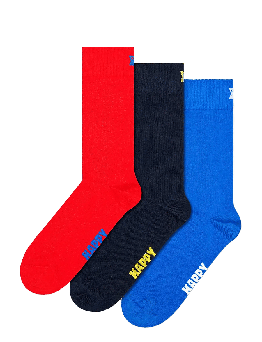 Happy Socks - 3-Pack Solid Socks - klassikalised sokid - blue - 0