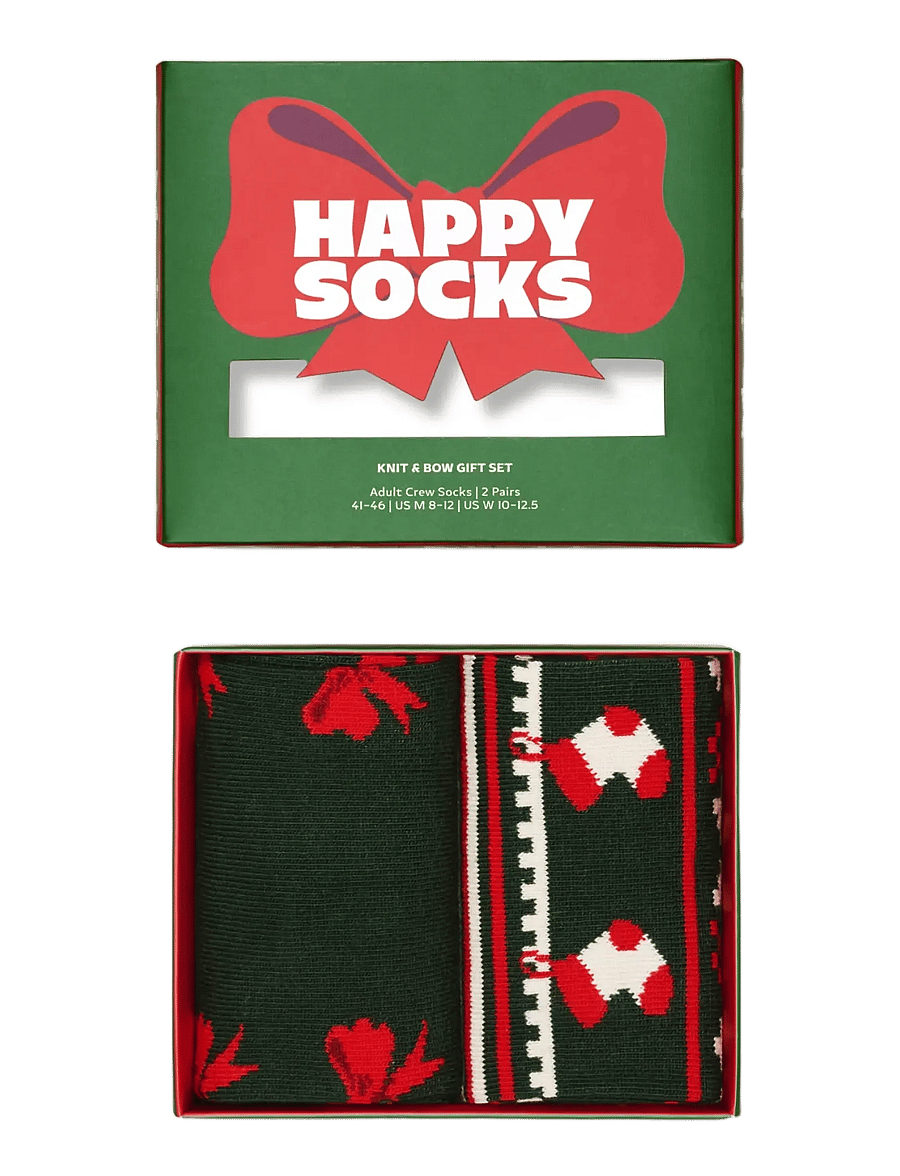 Happy Socks - 2-Pack Knit And Bow Socks Gift Set - vanliga strumpor - dark green - 1