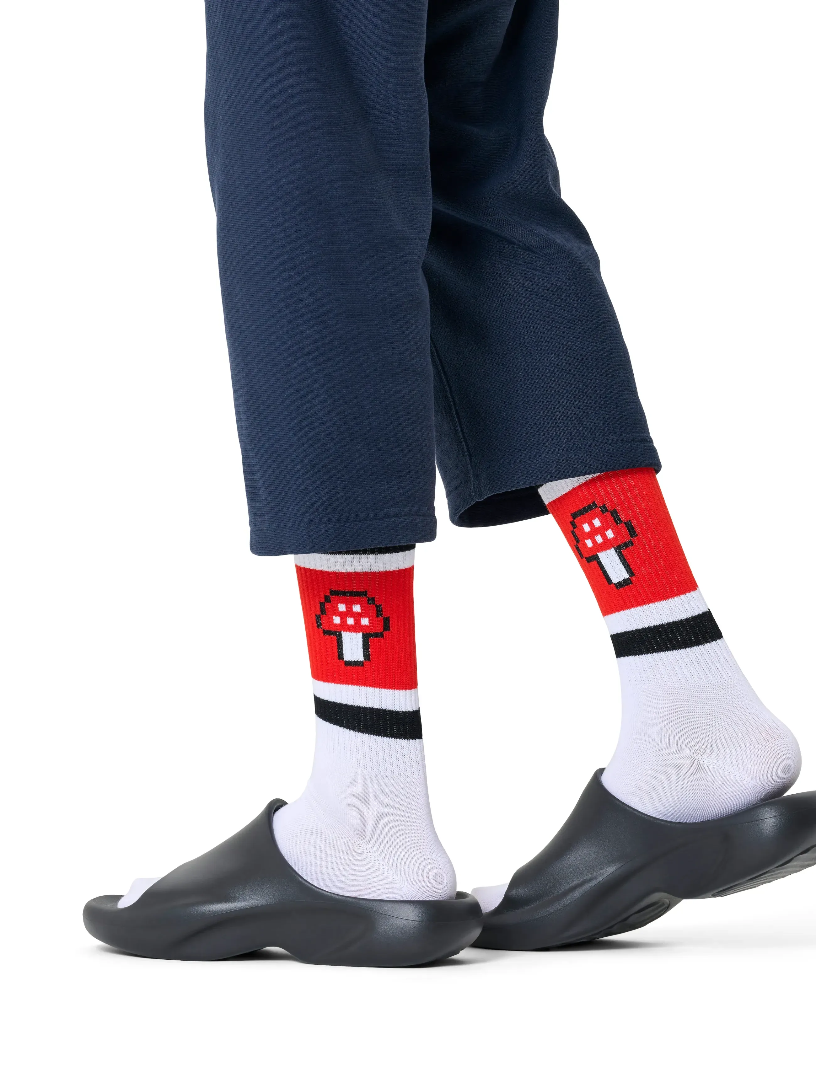 Happy Socks Mushroom Stripe Sneaker Sock, 36-40, White, Sokker > Almindelige Sokker, Herre