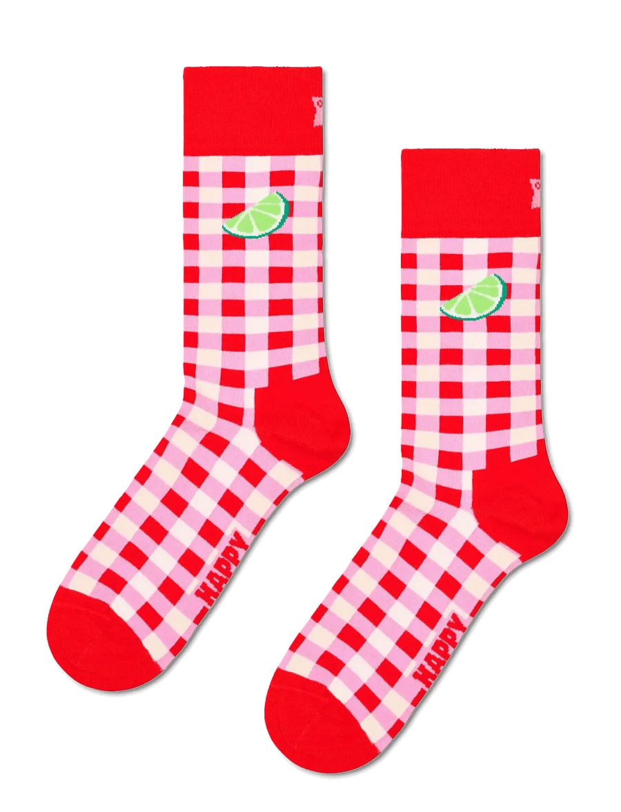 Happy Socks - Gingham Lime Sock - skarpetki - red - 1