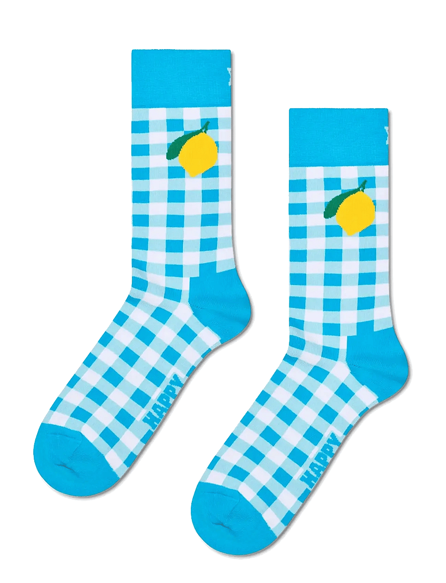 Happy Socks - Gingham Lemon Sock - klassikalised sokid - blue - 1