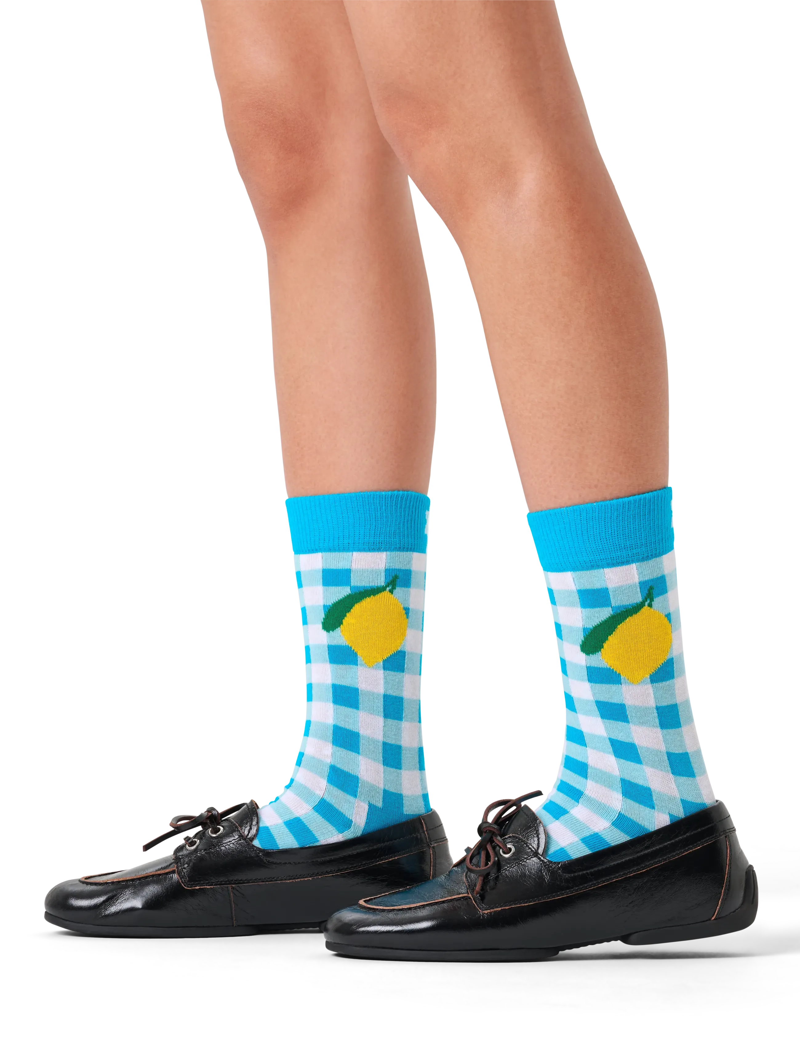 Happy Socks Gingham Lemon Sock, Mænd, Gingham Citron Sokker, Blå, Str: 41-46