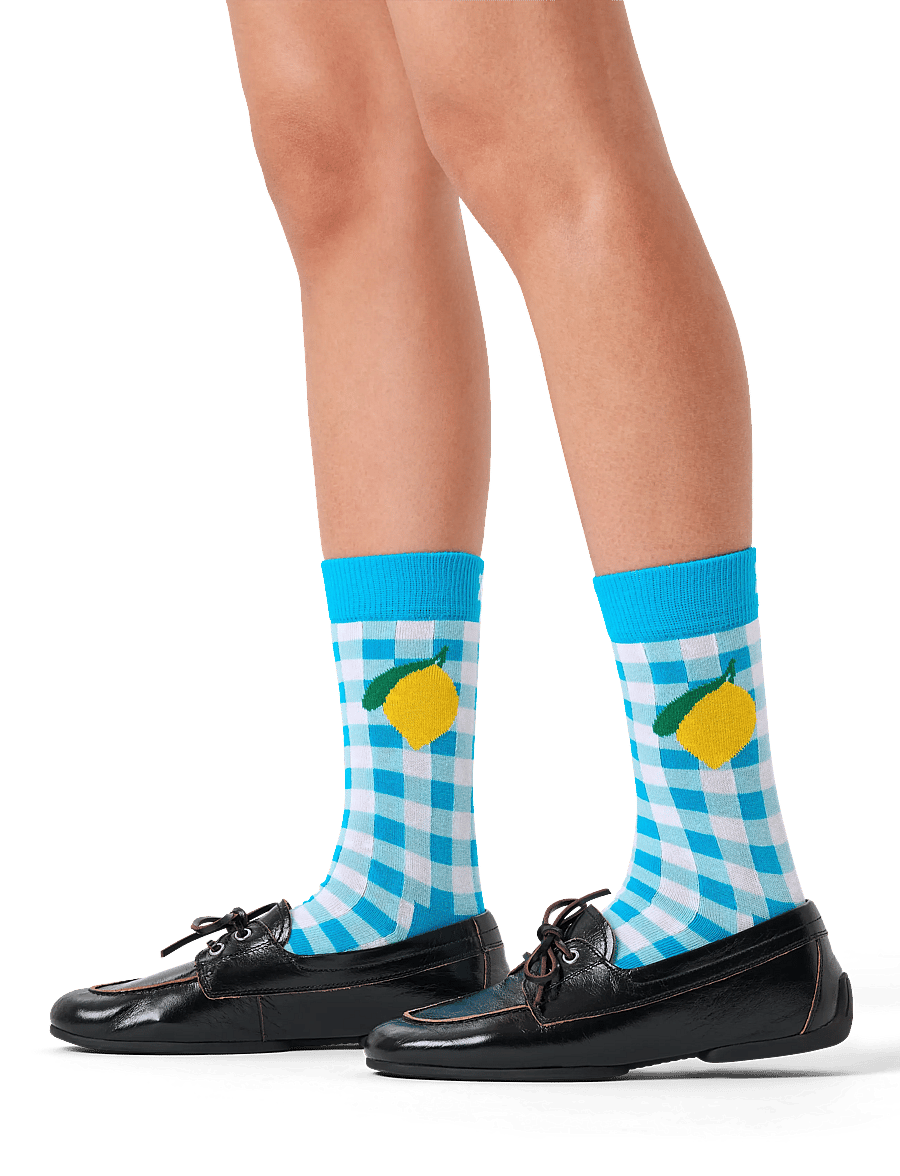 Happy Socks - Gingham Lemon Sock - klassikalised sokid - blue - 0