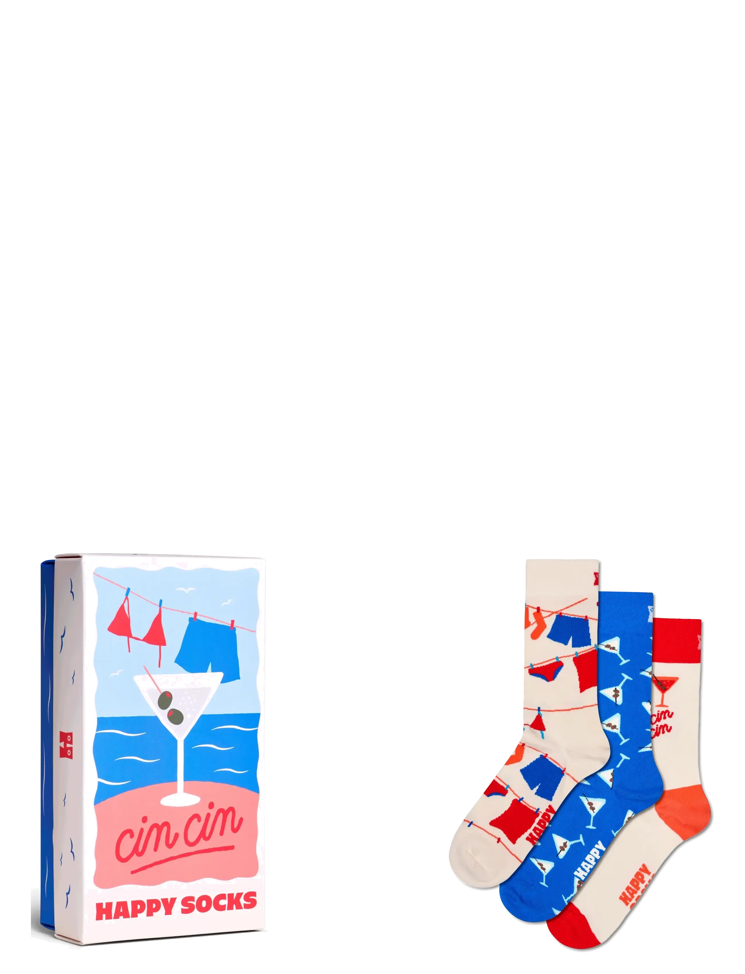 Happy Socks 3-Pack Cin Cin Socks Gift Set - Multipack strumpor - WHITE / multi