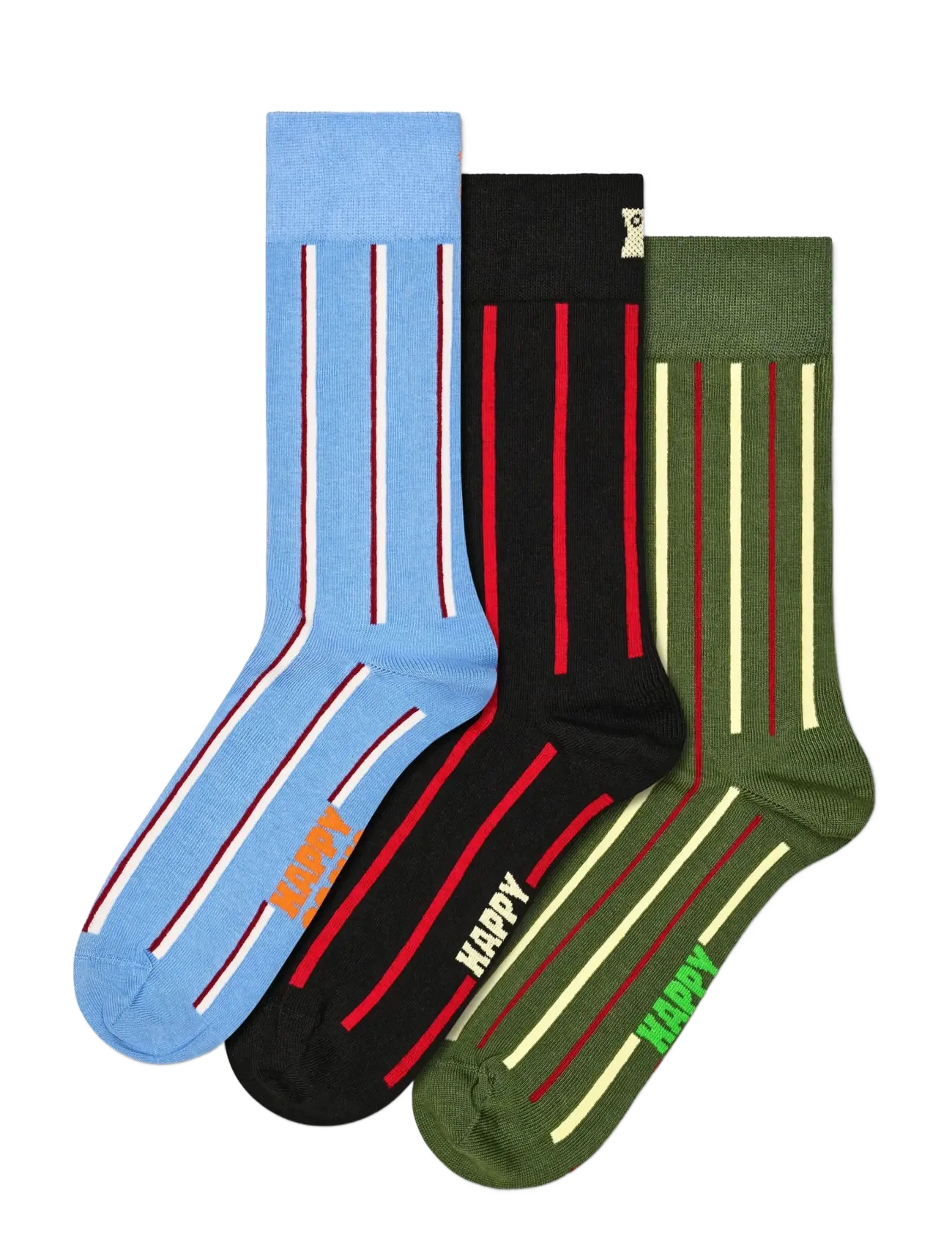 Happy Socks 3-Pack Vertical Stripe Socks, Mænd, 3-Pak Vertikalt Stribede Sokker, Multi/mønstret, Str: 36-40