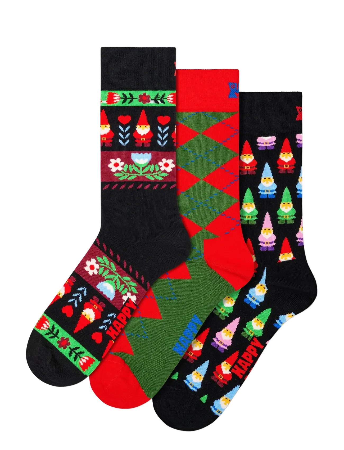 Happy Socks 3-Pack Santa Socks, 41-46, Mehrfarbig/gemustert - Regular Männerswear