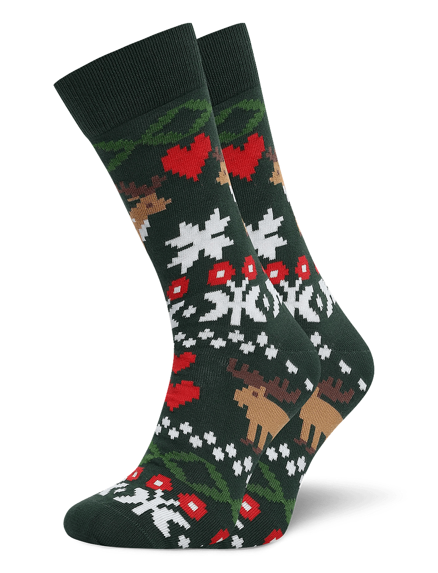 Happy Socks - Fair Isle Reindeer Love Sock - vanliga strumpor - dark green - 0