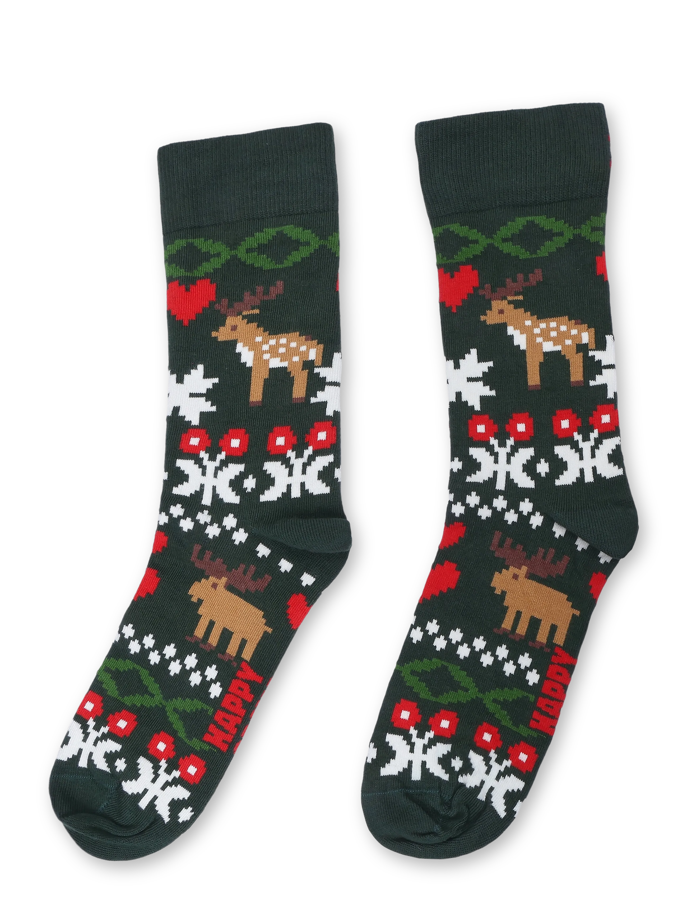 Happy Socks - Fair Isle Reindeer Love Sock - madalaimad hinnad - dark green - 1