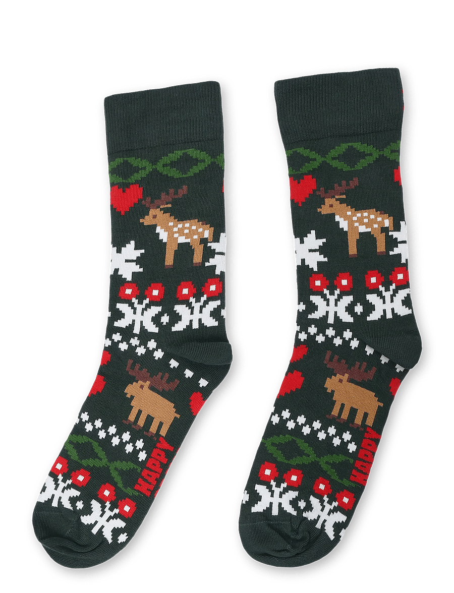 Happy Socks - Fair Isle Reindeer Love Sock - vanliga strumpor - dark green - 1
