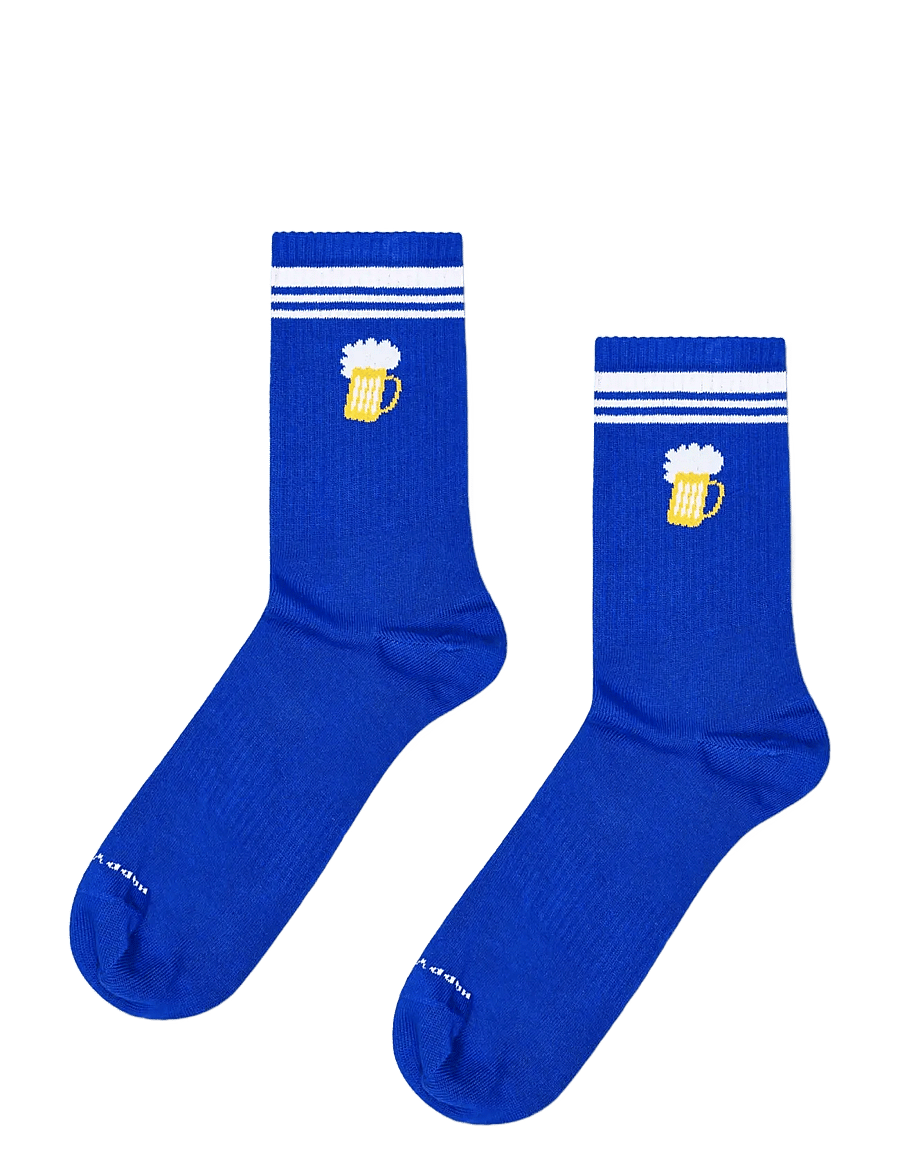 Happy Socks - 2-Pack Beer & Stripe Sneaker Socks - blue - 1