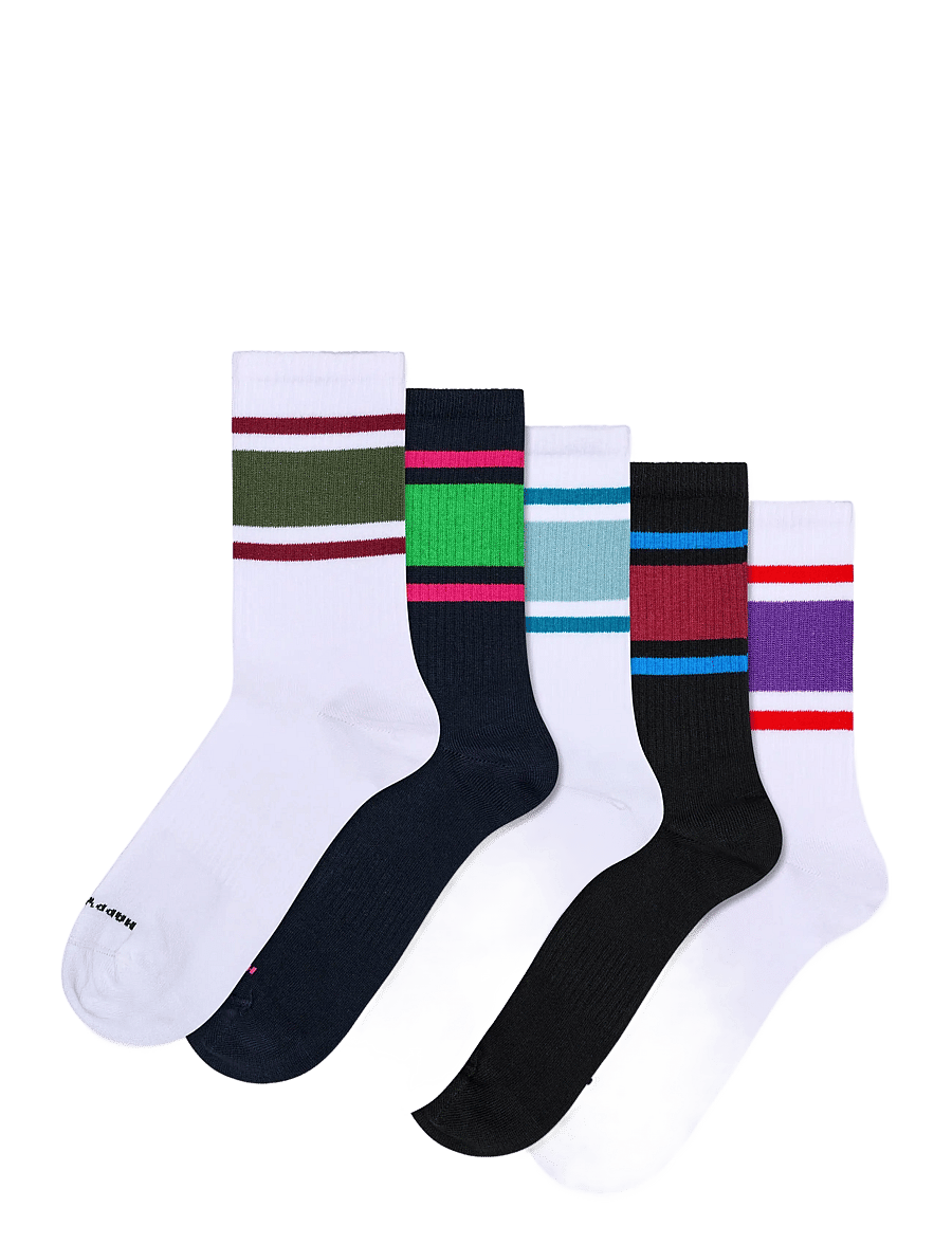 Happy Socks - 5-Pack Simple Stripe Sneaker Socks - vanliga strumpor - white - 0
