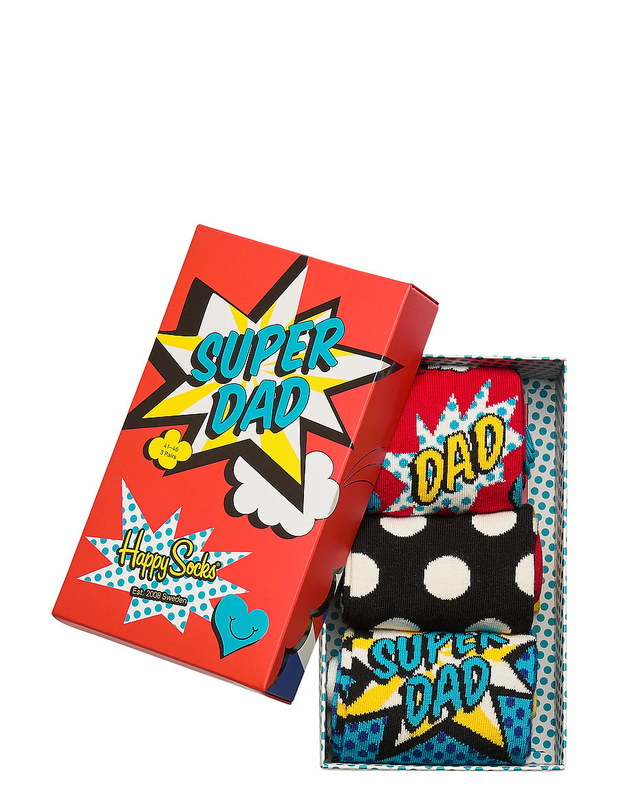 Happy Socks - 3-Pack Super Dad Socks Gift Set - klassikalised sokid - red - 0