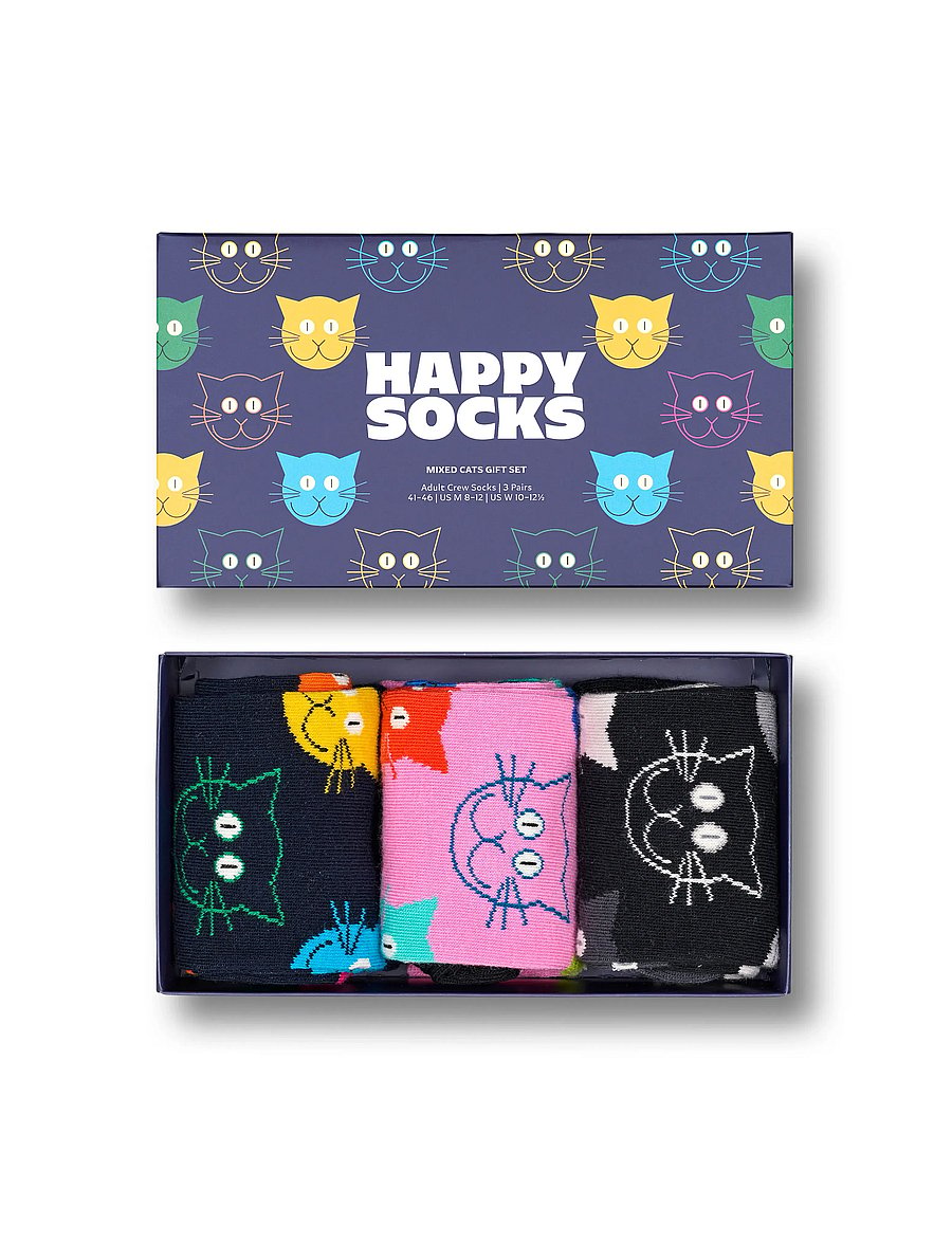 Happy Socks - 3-Pack Mixed Cat Socks Gift Set - crew-socken - navy - 0