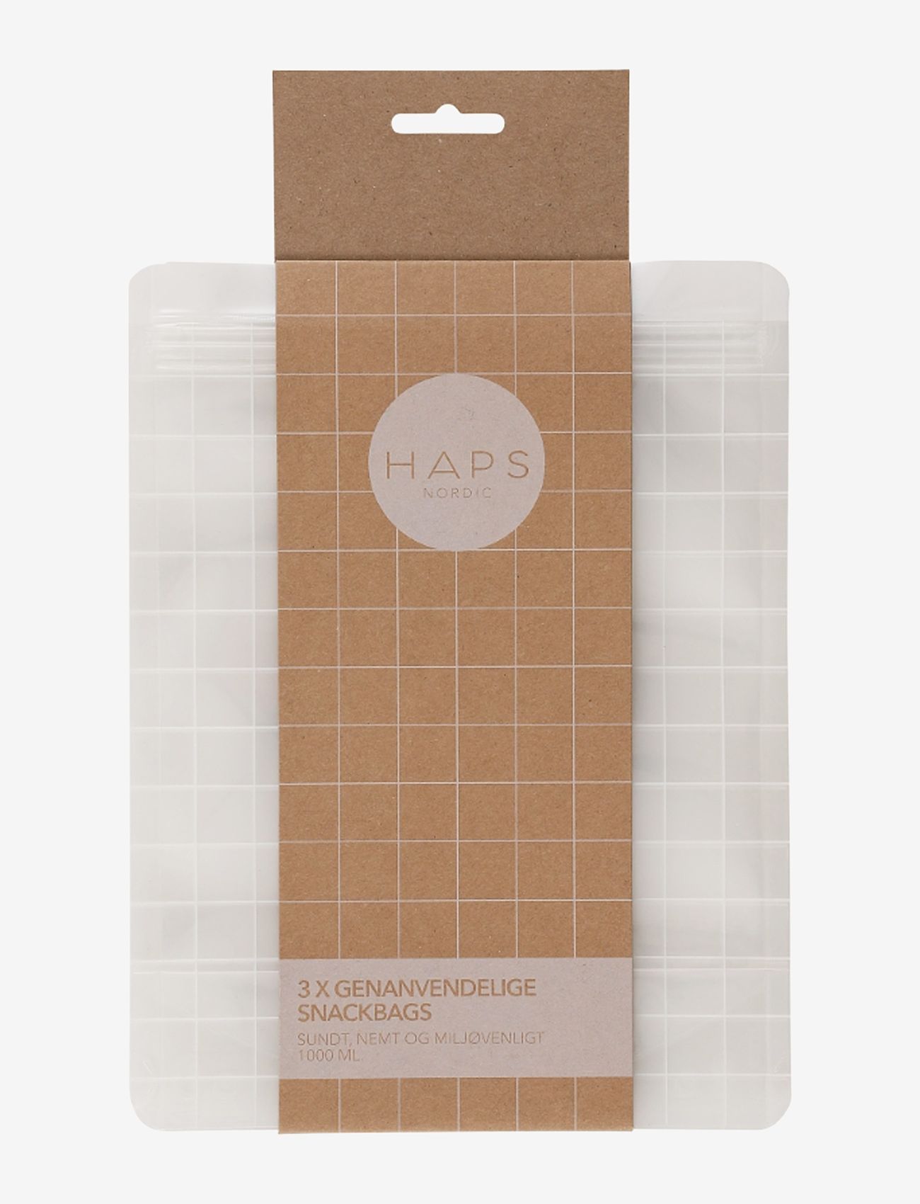 Haps Nordic - Reusable Snack Bag 1000 ml - mažiausios kainos - transparent check - 0