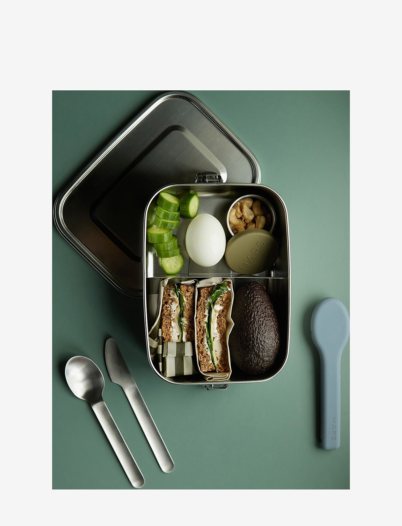 Haps Nordic - Lunch box large w. divider steel - matlådor - steel - 2