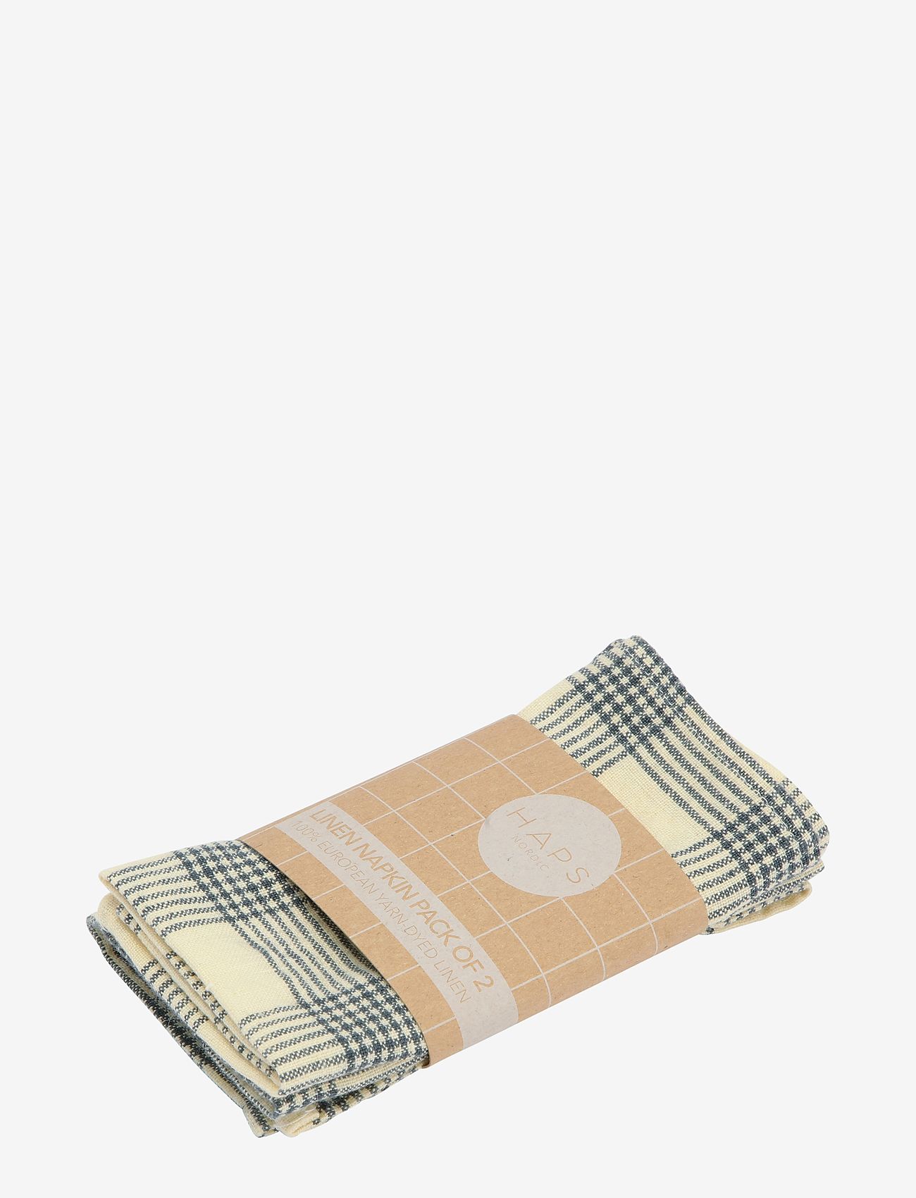 Haps Nordic - Linen Napkin 2-pack - lininės ir medvilninės servetėlės - french grid petrolium/vanilla - 1