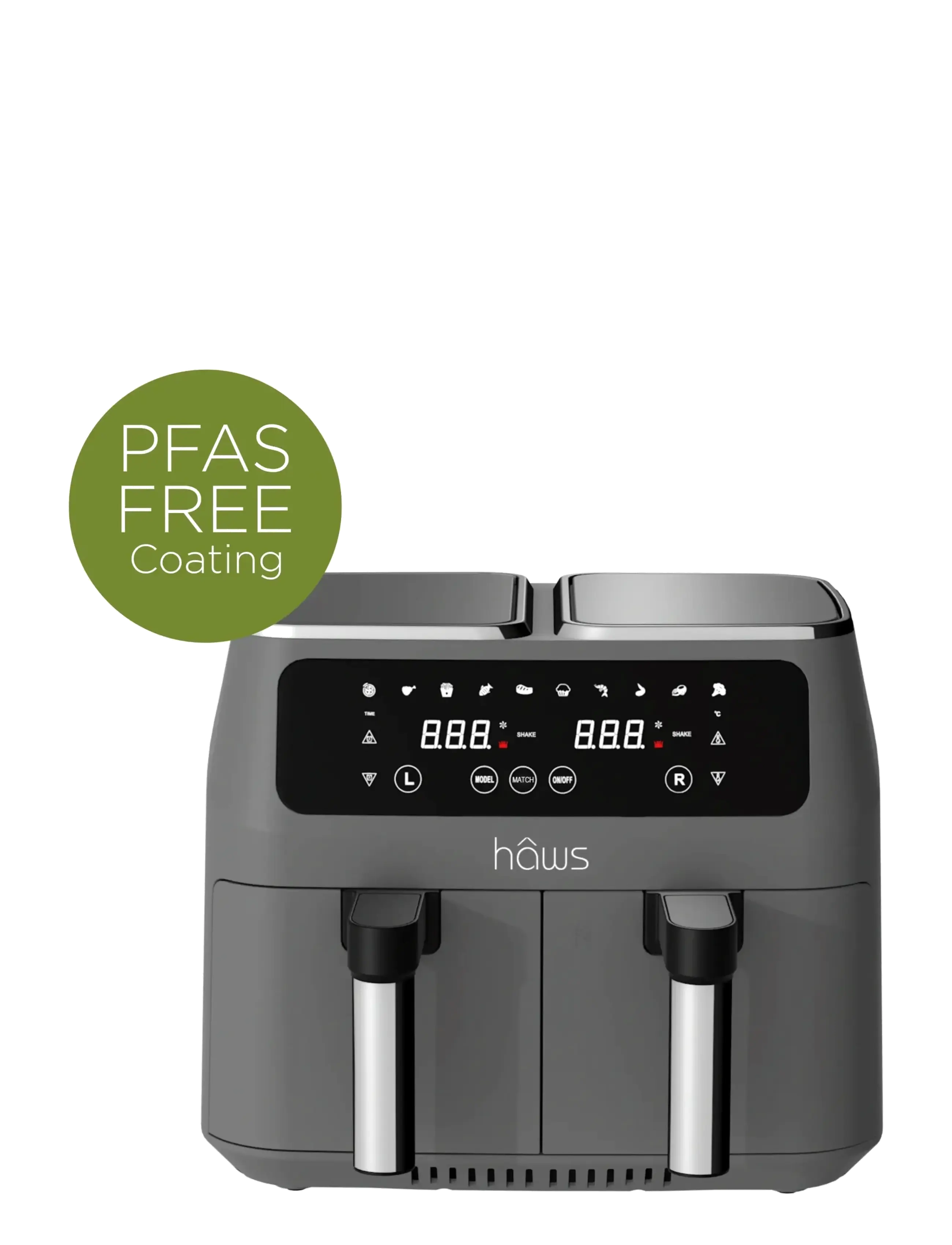 Hâws Dual Air Fryer 2X4L 2800W Pfas Free Coating, Airfryer, Grå, Str: 2X 4L